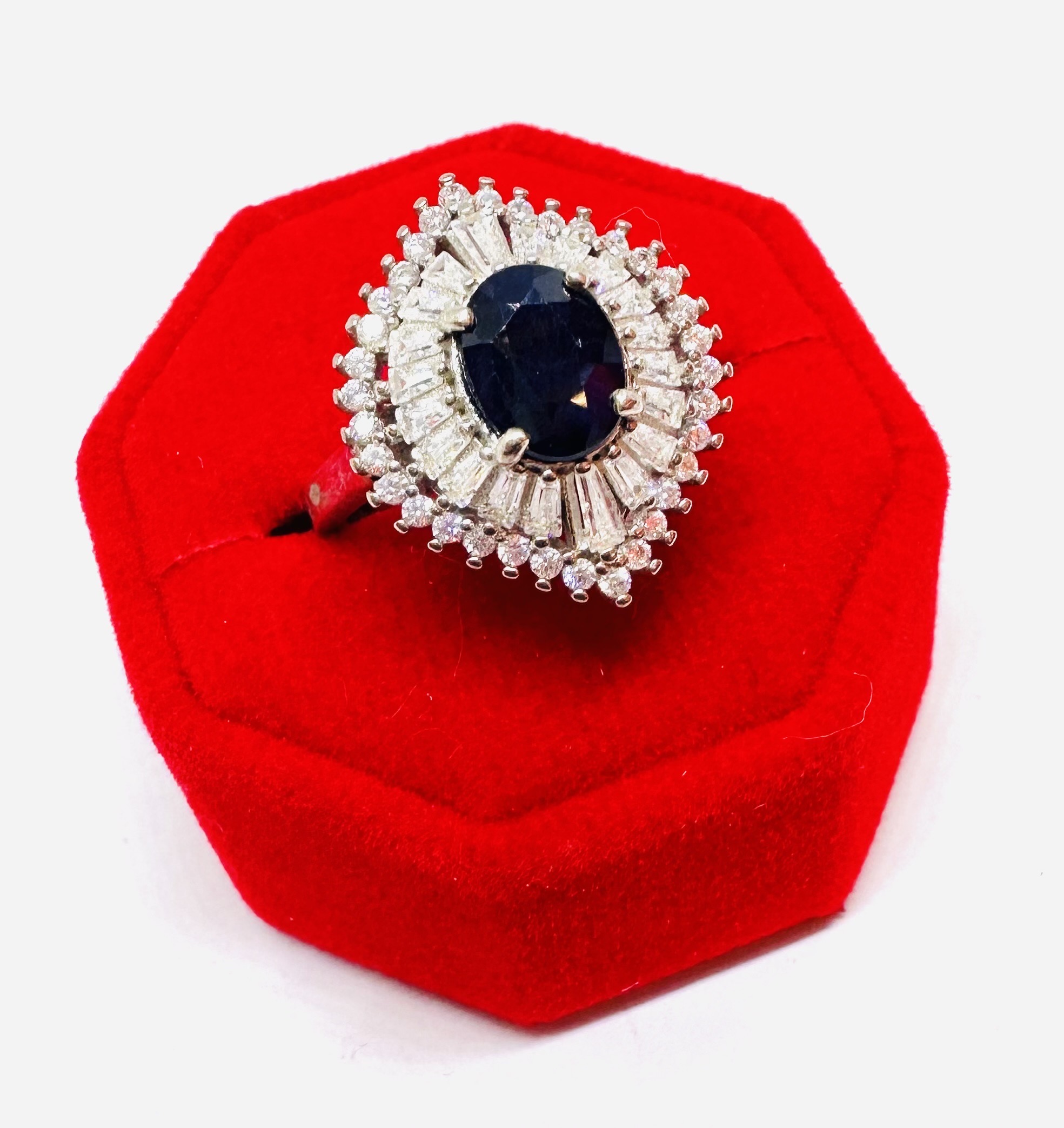 Marquesa Cut Blue zafiro anillo en 925 plata de ley, chapado en oro blanco Premium Halo Statement anillo for Women 4