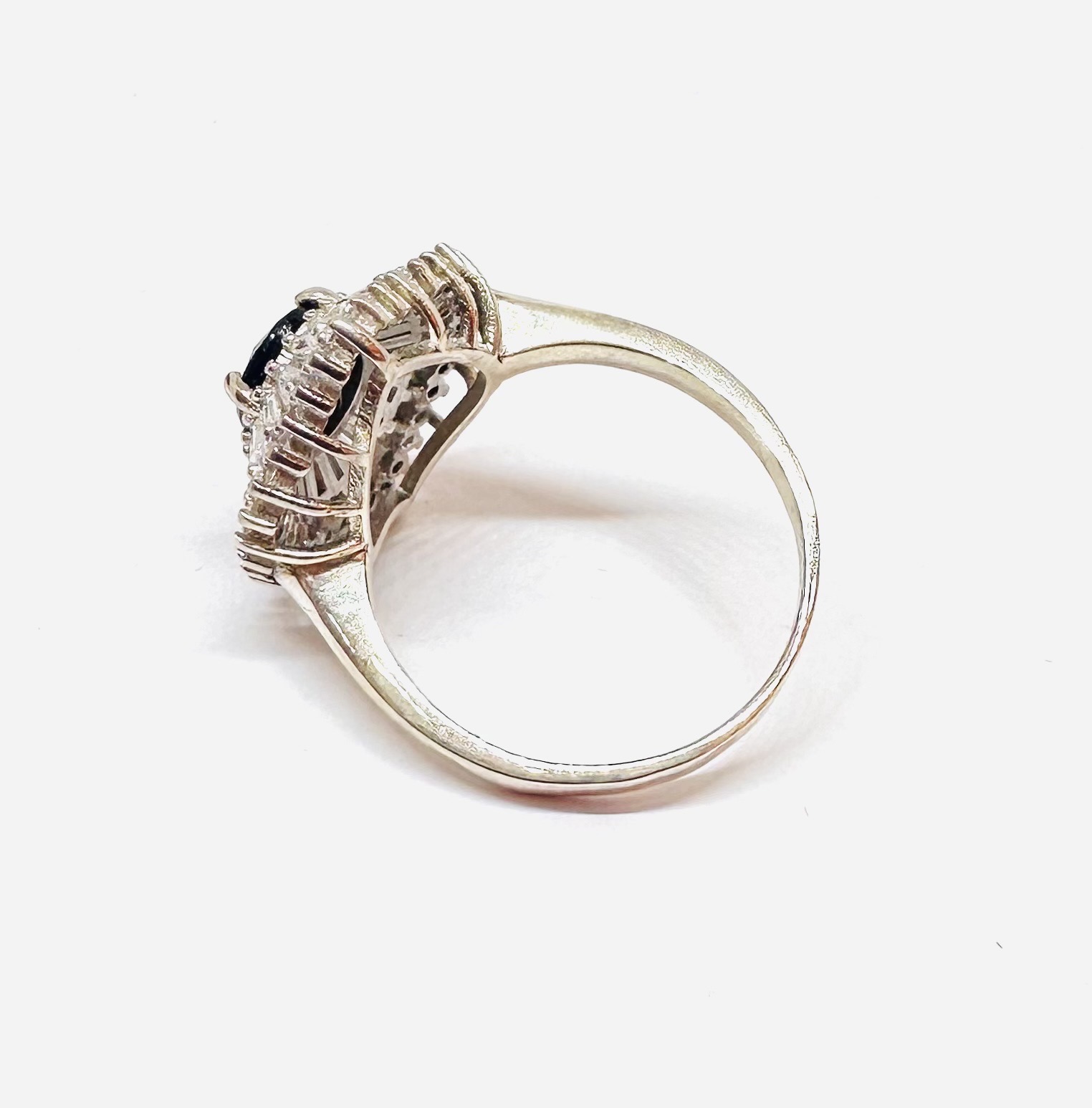 Marquesa Cut Blue zafiro anillo en 925 plata de ley, chapado en oro blanco Premium Halo Statement anillo for Women 6