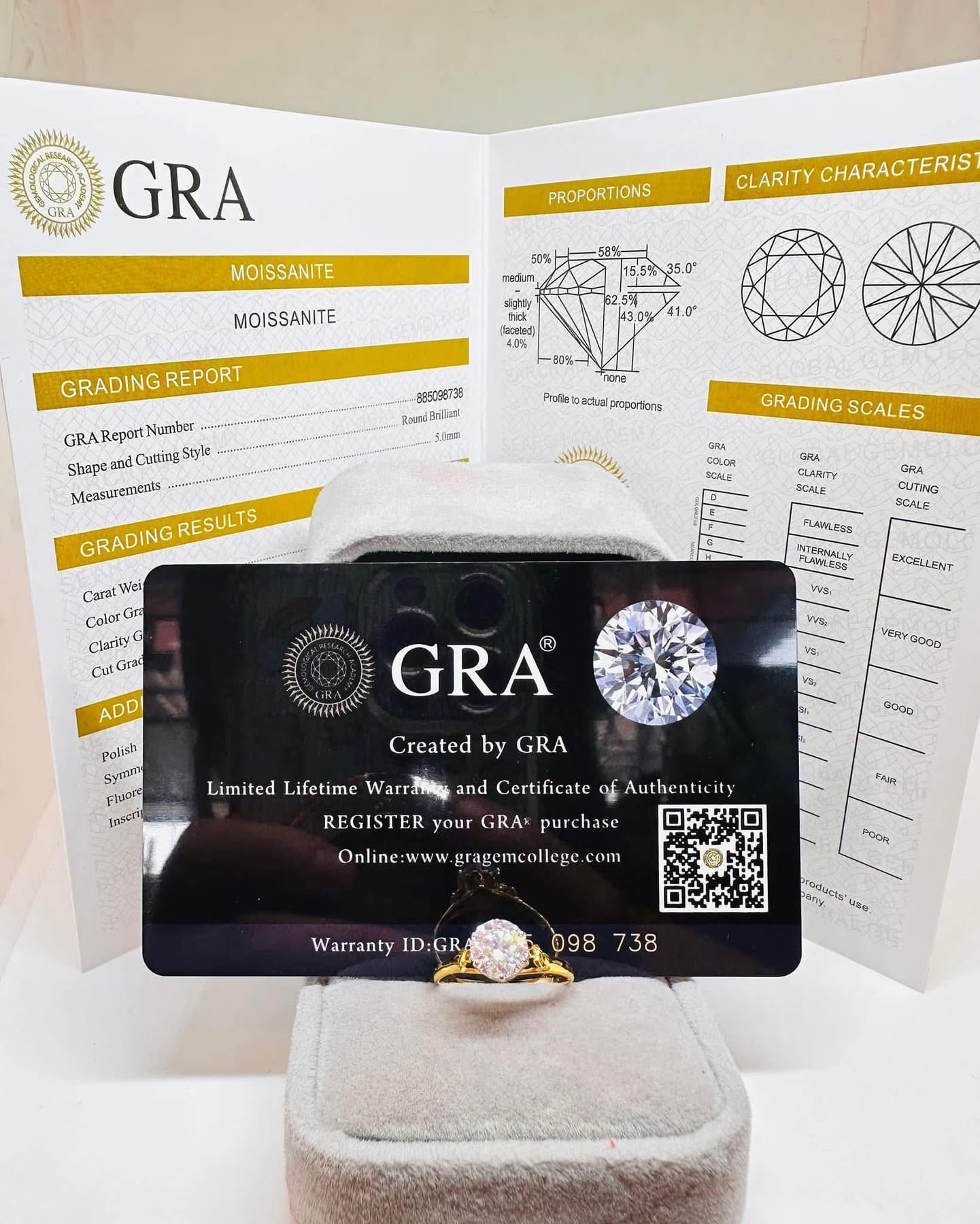 9K Gold Moissanite Ring 1ct VVS1 5