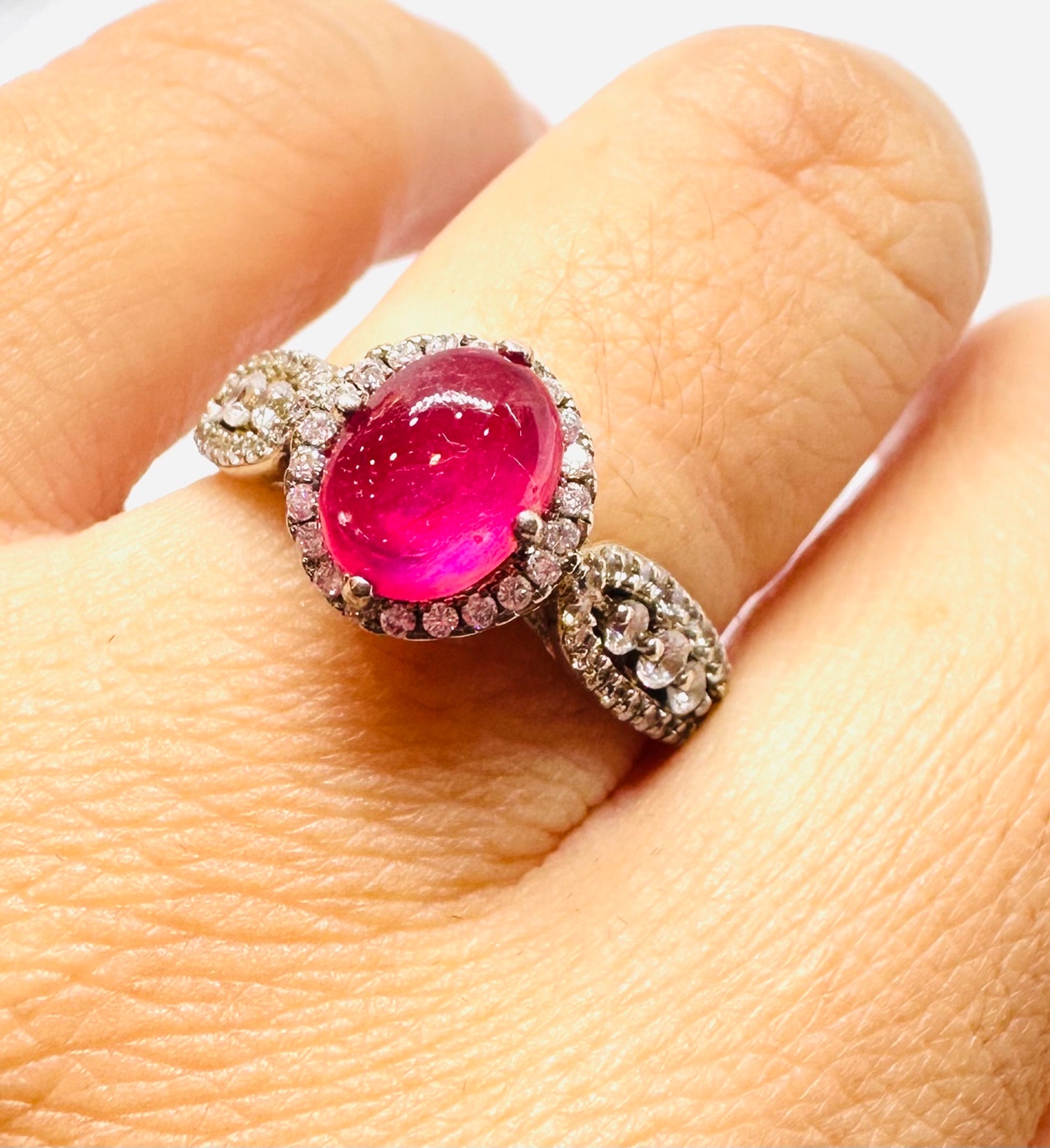 925 Silver White Gold Plated Ruby Ring