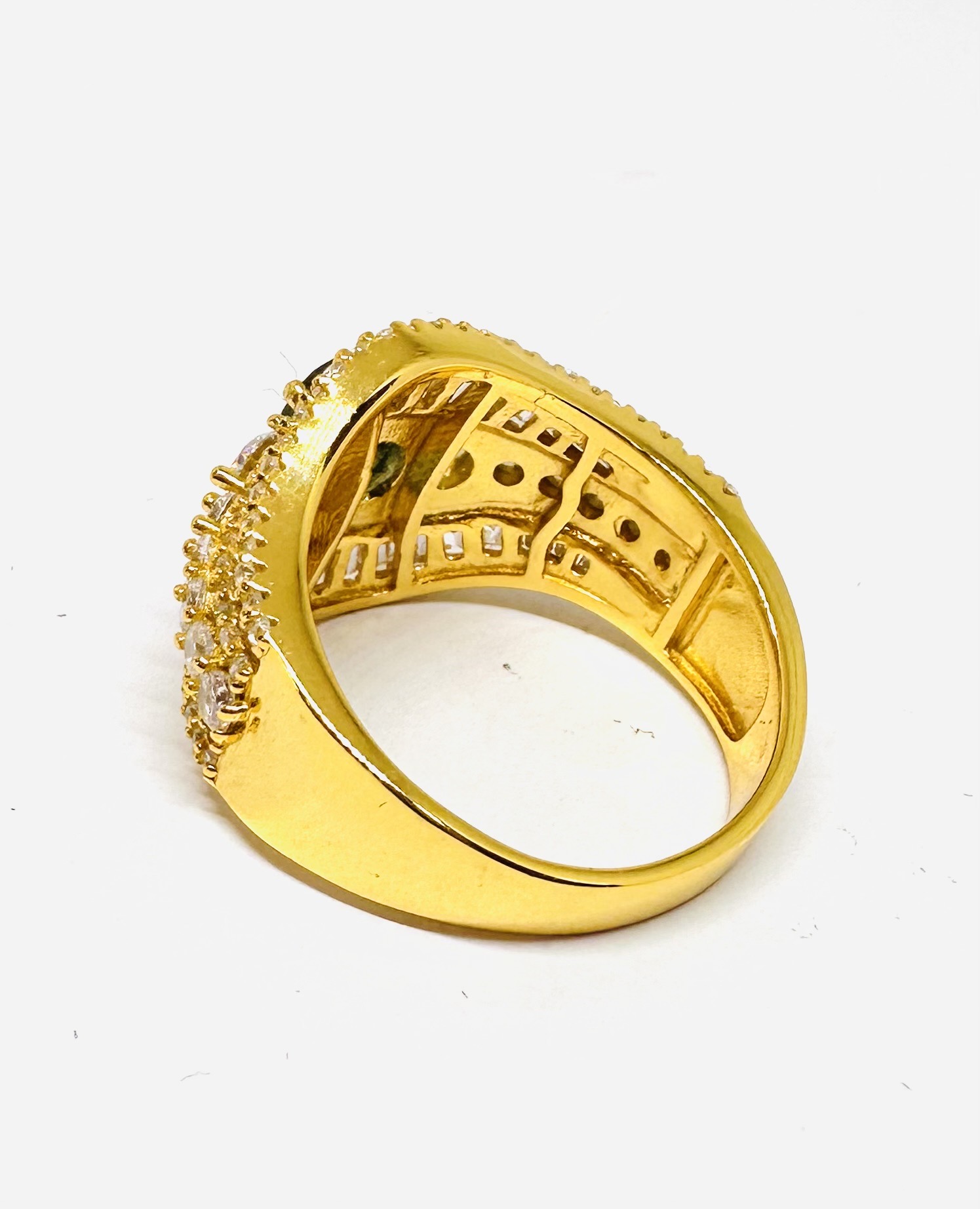 925 Silver Gold Plated Green Stone Ring 4