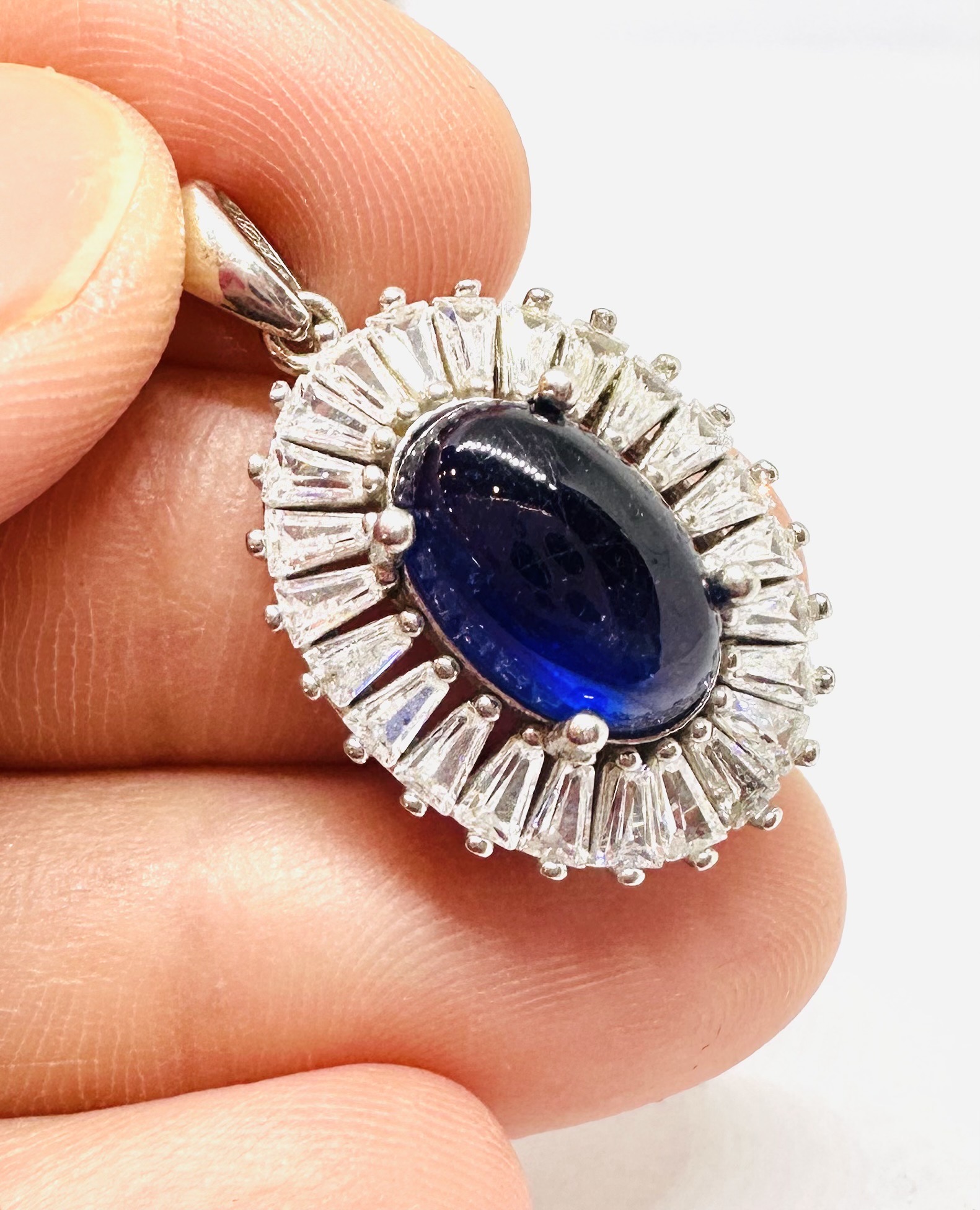 925 Silver White Gold Plated Sapphire Pendant