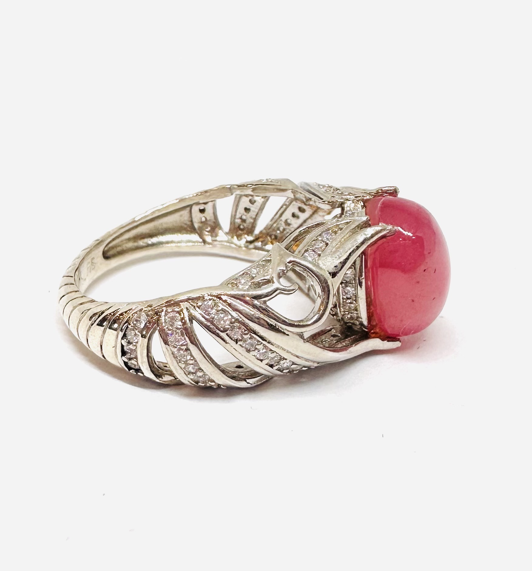 925 Silver Vintage Ruby Cabochon Ring 4