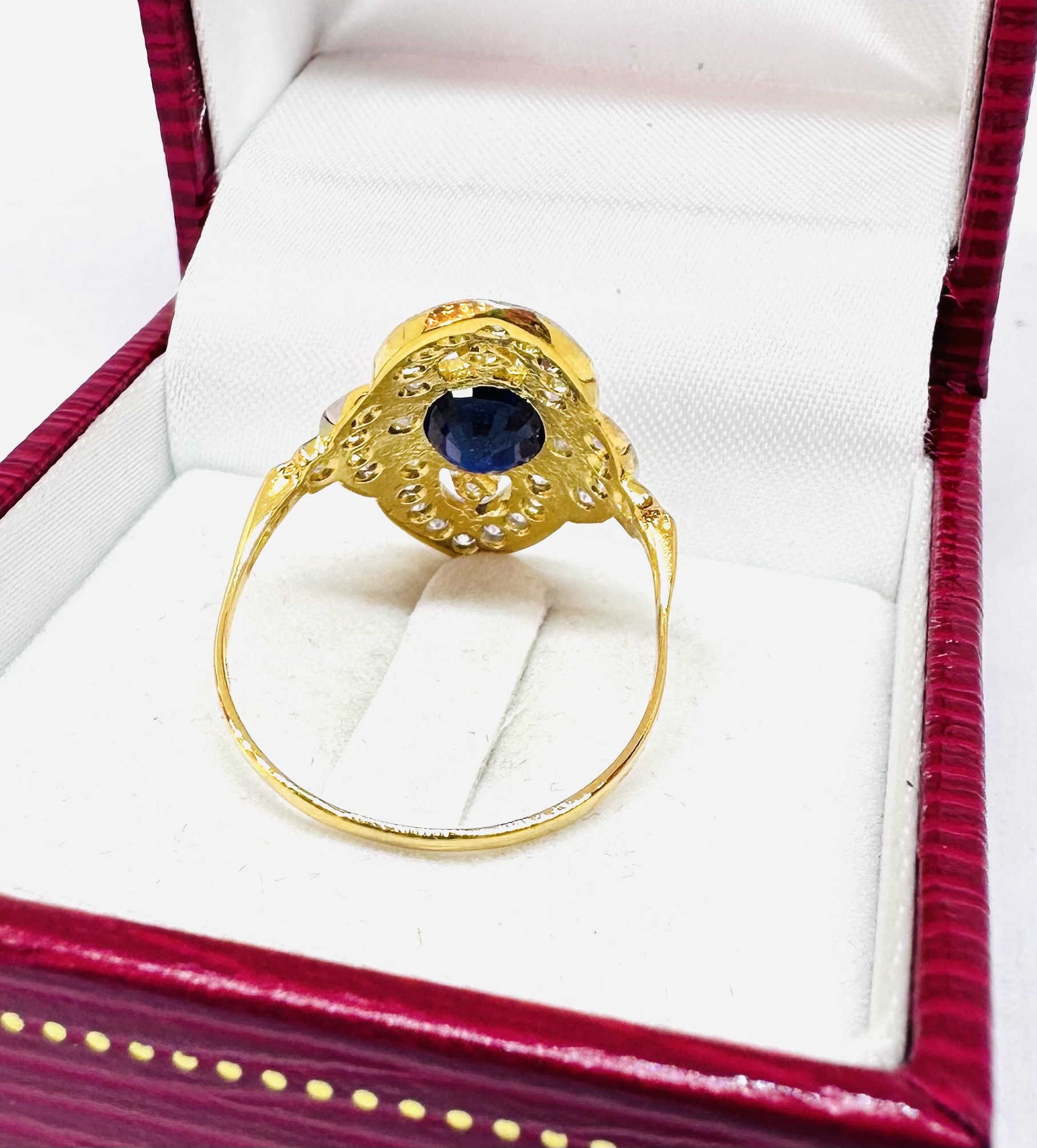 9K Gold Vintage Marquise Natural Sapphire Ring with White Zircon Halo 4