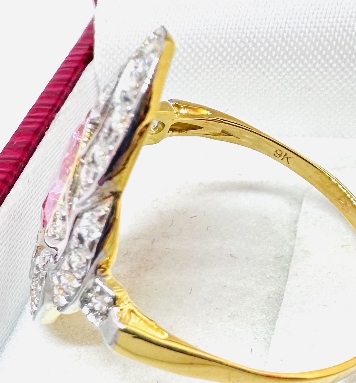 9K Gold Vintage Marquise Pink Topaz Ring with White Zircon Halo 4