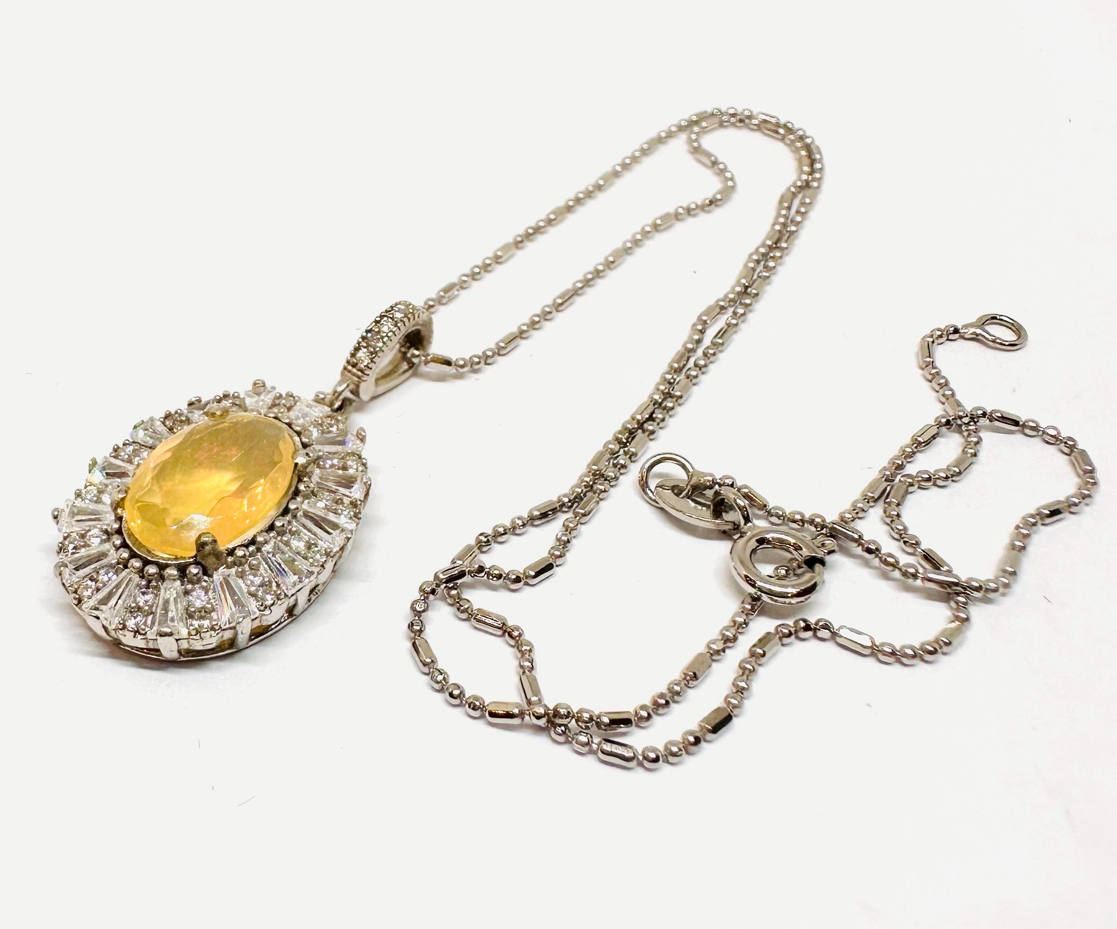 925 Silver Opal Pendant Necklace with Swiss Diamond Halo 3