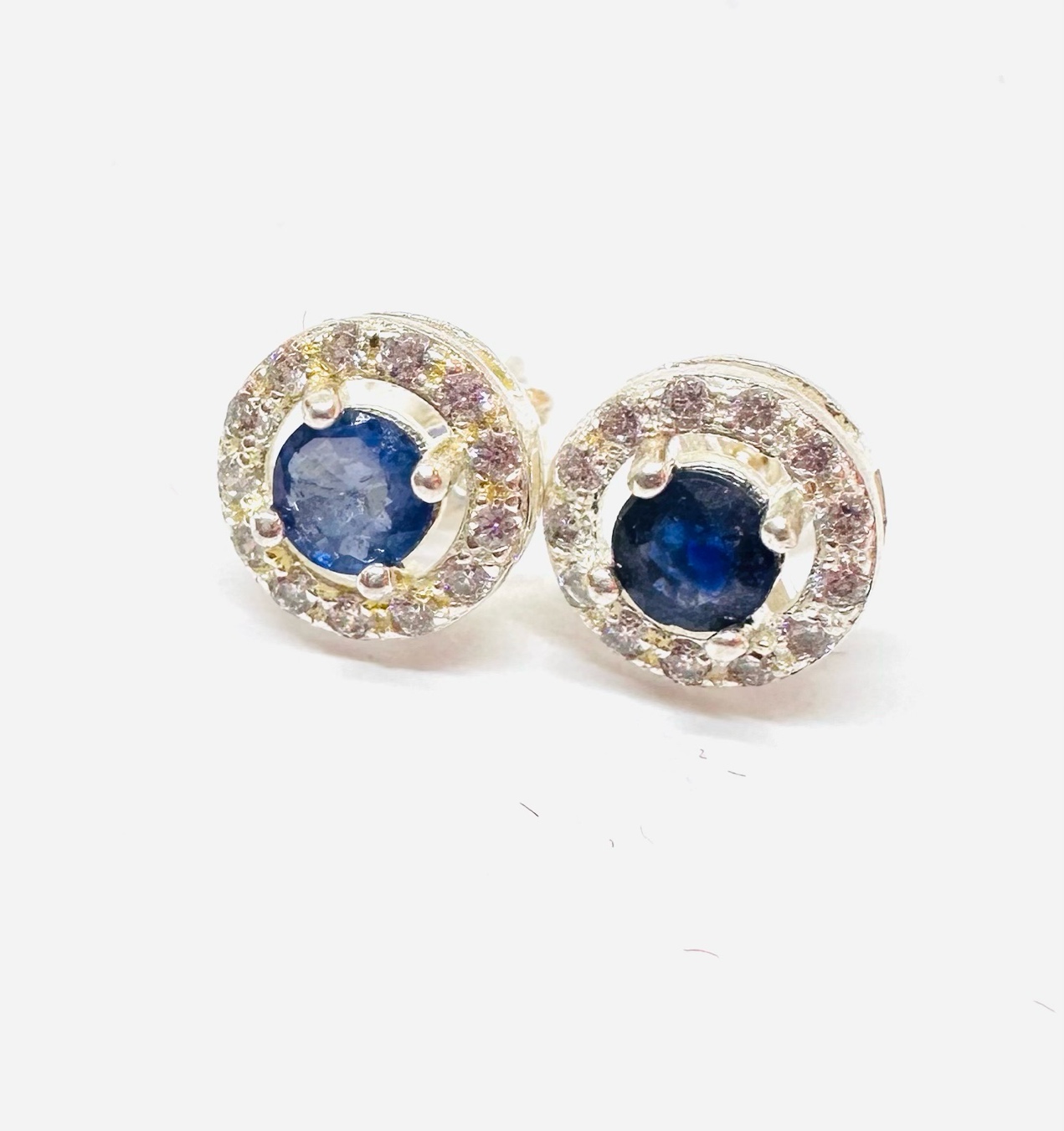 925 Silver Blue Sapphire Drop Earrings with Swiss Diamonds