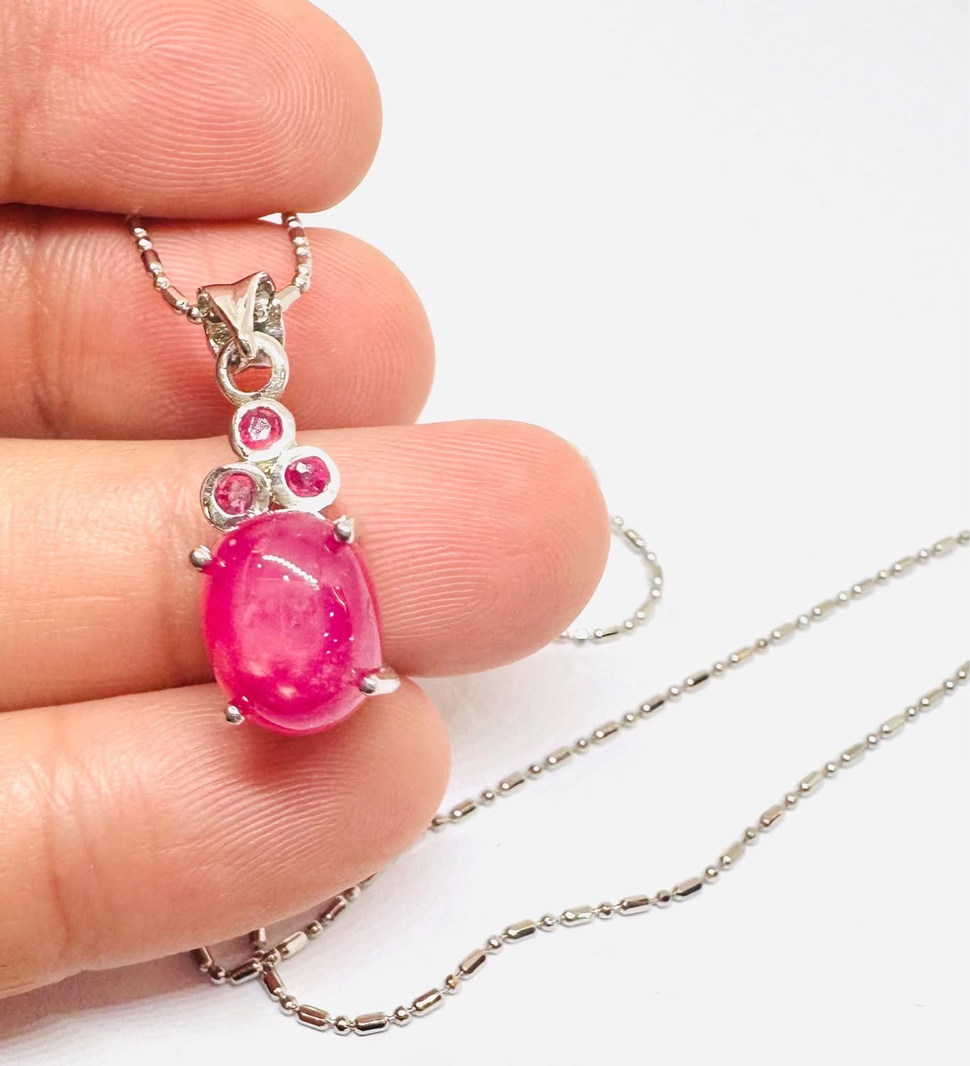 925 Silver Ruby Pendant Necklace with Swiss Diamond Halo