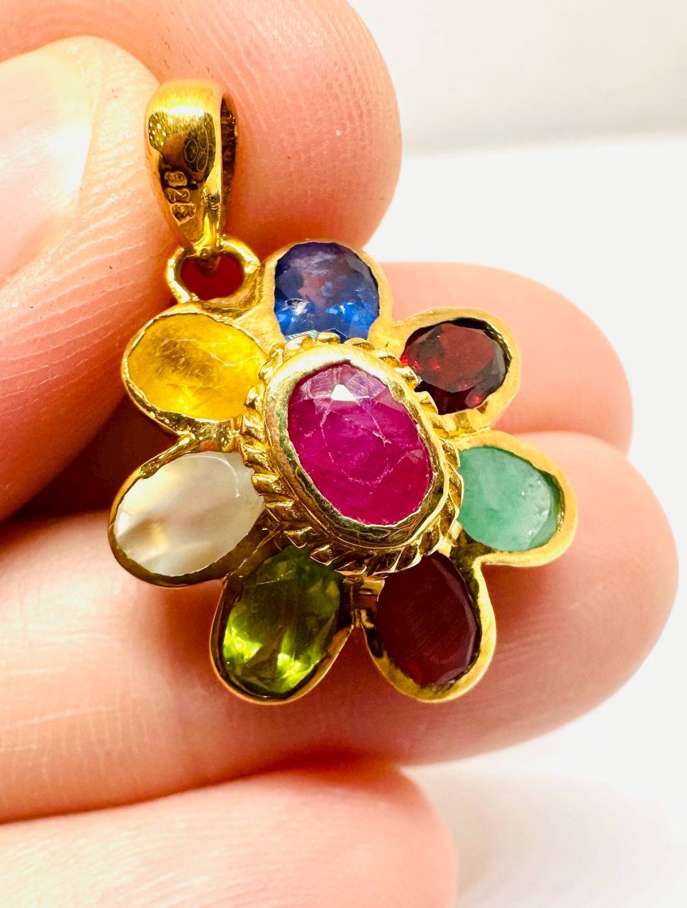 Noppakao Nine Sacred Gems Pendant in 925 Silver Gold-Plated 2