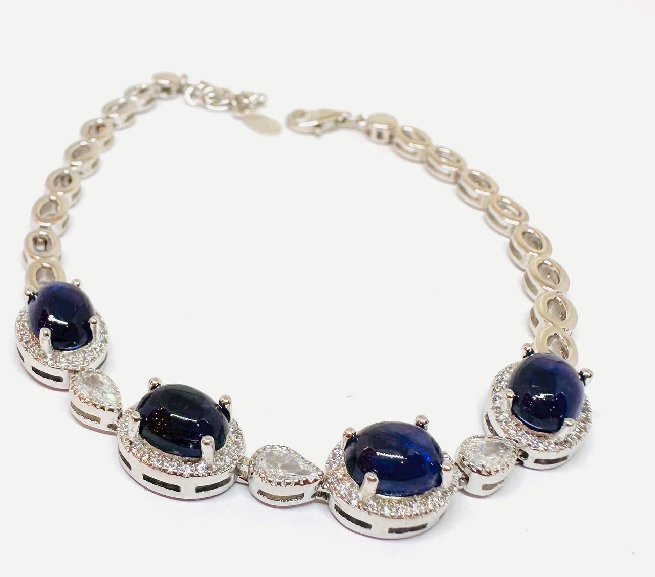 925 Silver Natural Sapphire with Swiss Diamonds Bracelet — Handcrafted Premium