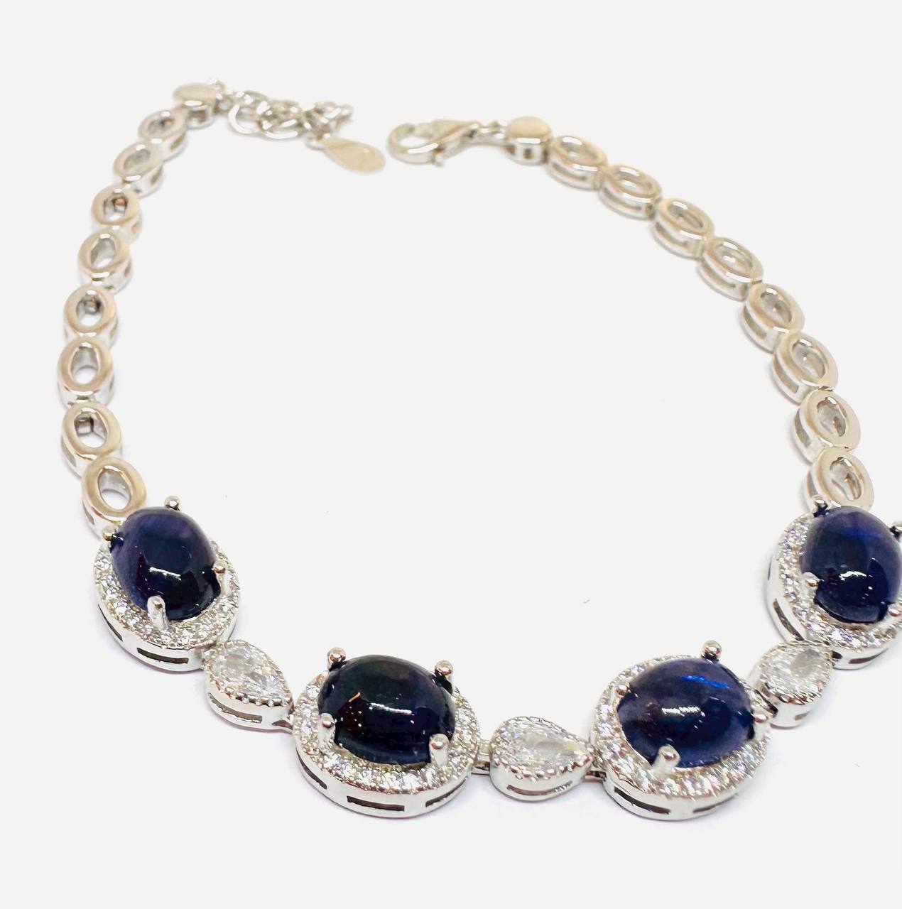 925 Silver Natural Sapphire with Swiss Diamonds Bracelet — Handcrafted Premium 2