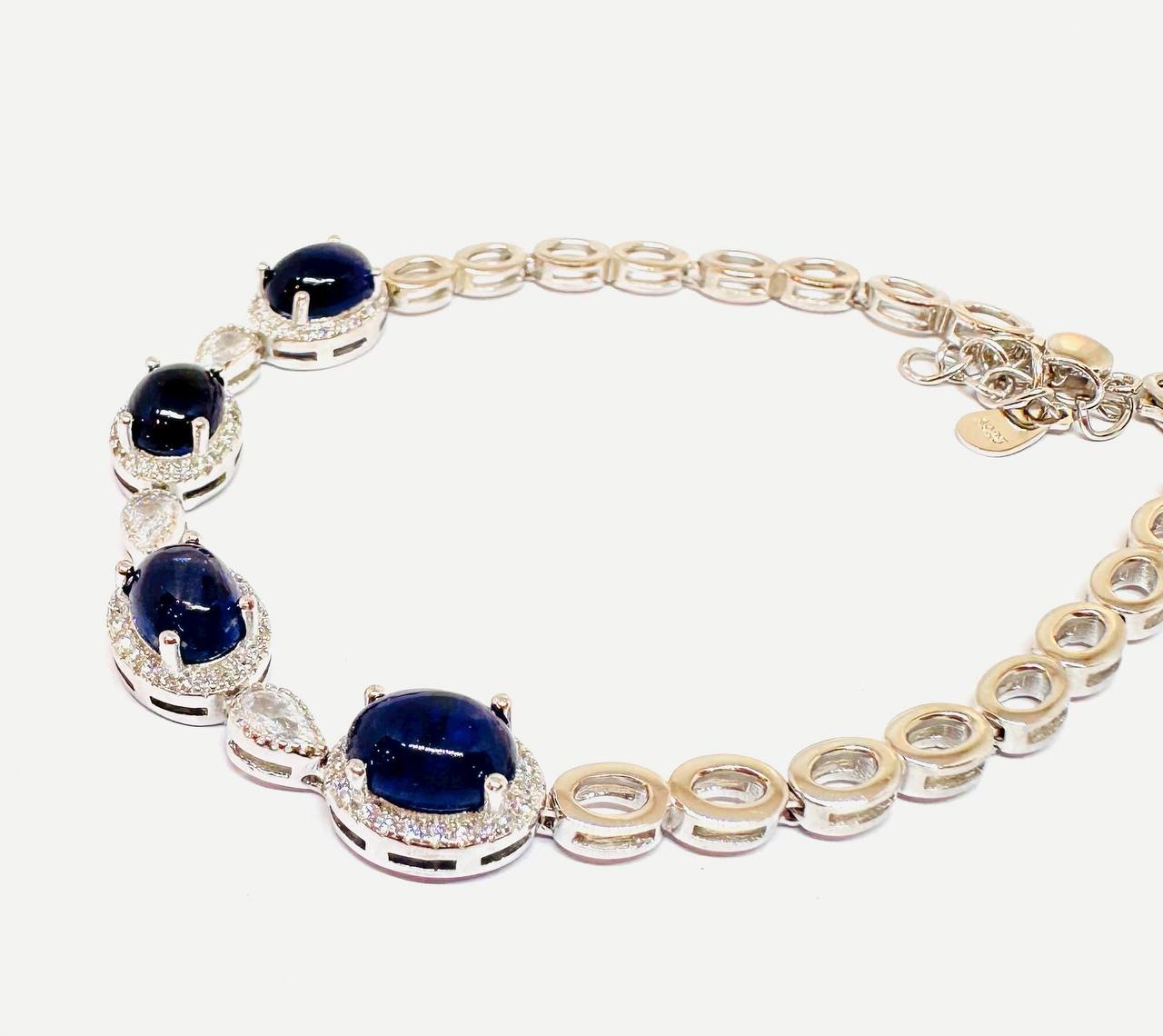 925 Silver Natural Sapphire with Swiss Diamonds Bracelet — Handcrafted Premium 3