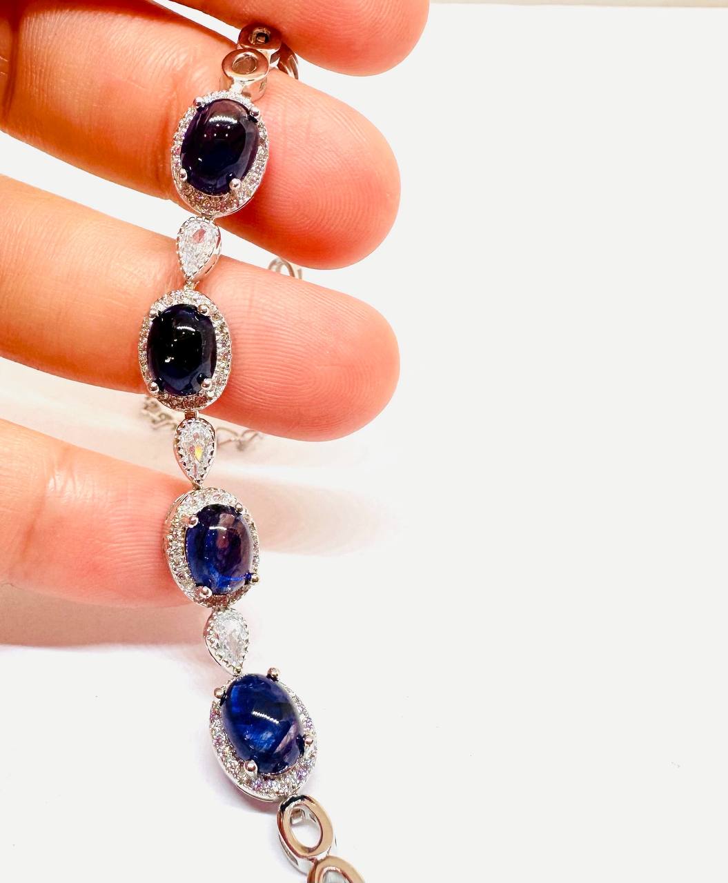 925 Silver Natural Sapphire with Swiss Diamonds Bracelet — Handcrafted Premium 4
