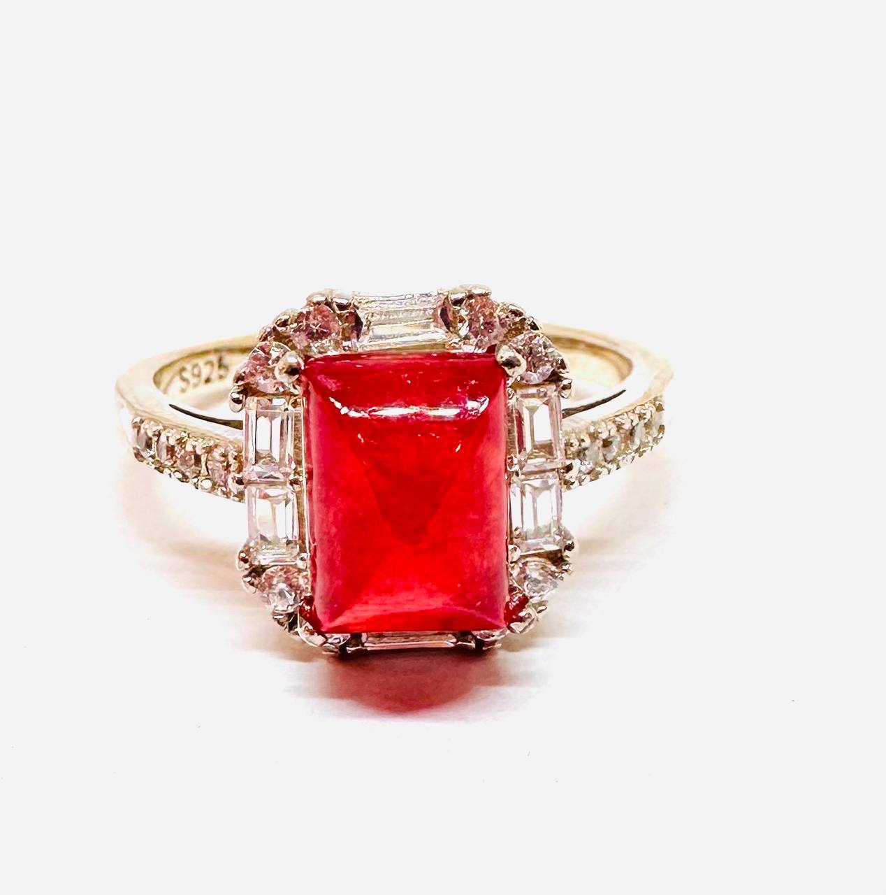 925 Silver Natural Ruby with Swiss Diamonds Ring — Handcrafted Vintage Style