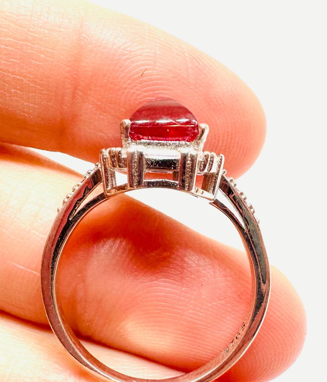925 Silver Natural Ruby with Swiss Diamonds Ring — Handcrafted Vintage Style 2