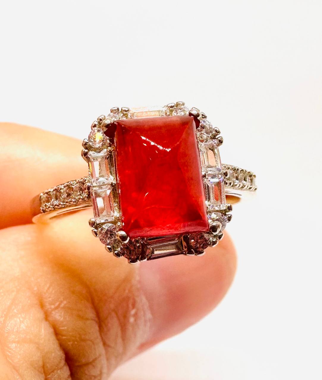 925 Silver Natural Ruby with Swiss Diamonds Ring — Handcrafted Vintage Style 3
