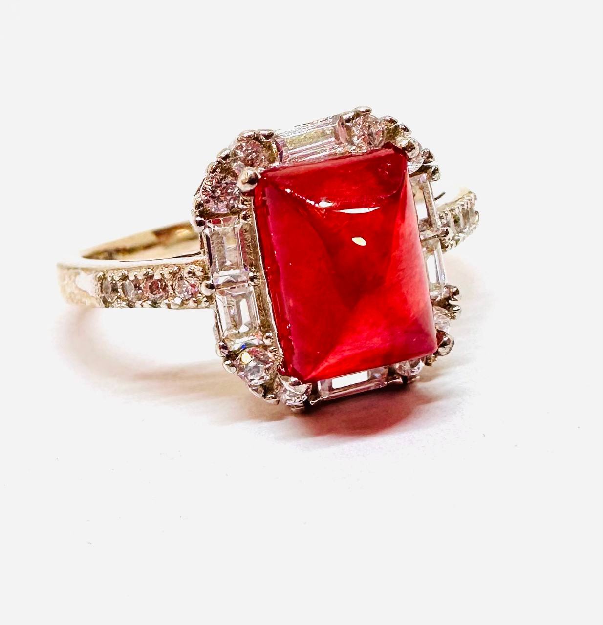 925 Silver Natural Ruby with Swiss Diamonds Ring — Handcrafted Vintage Style 4