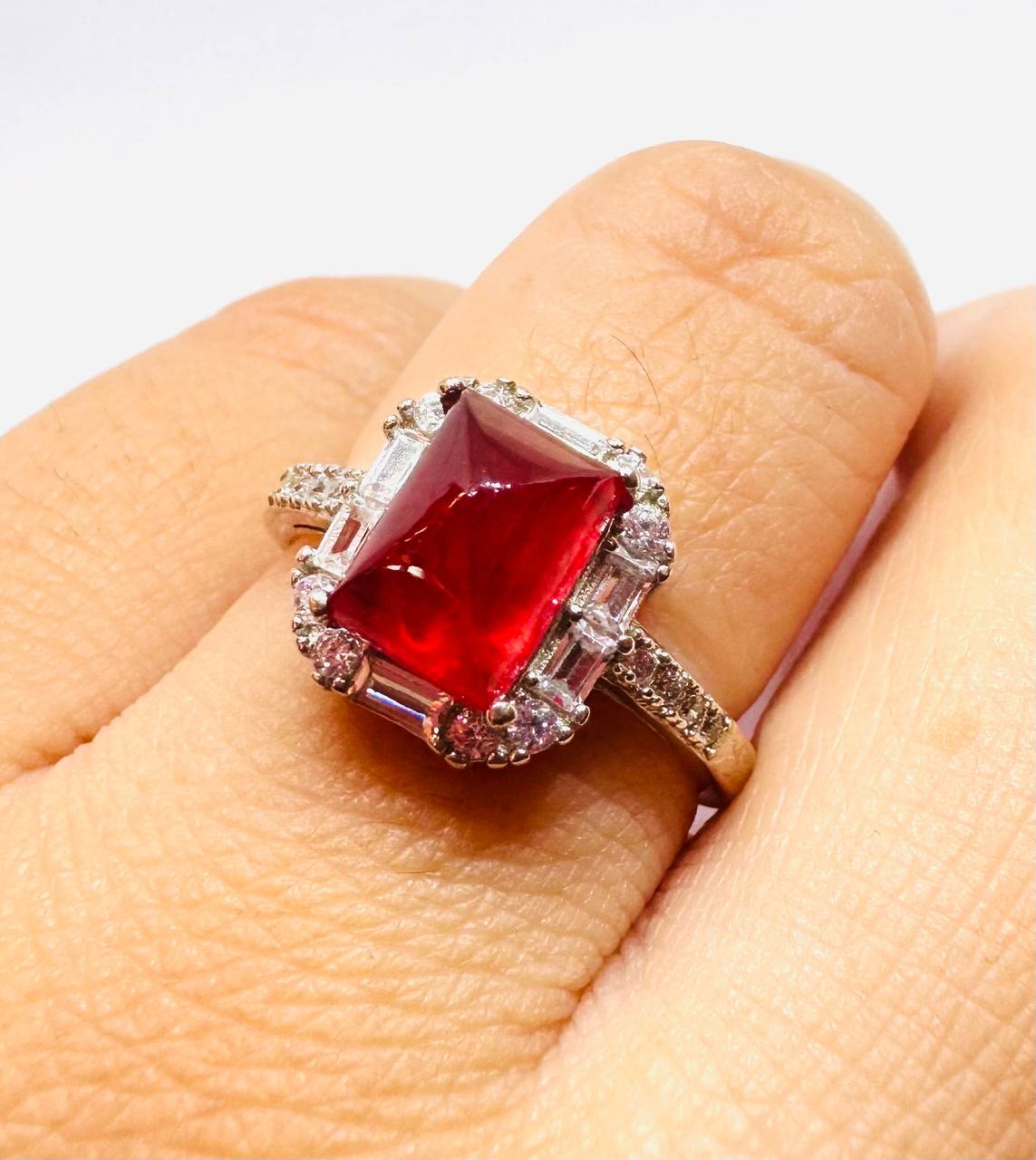 925 Silver Natural Ruby with Swiss Diamonds Ring — Handcrafted Vintage Style 5