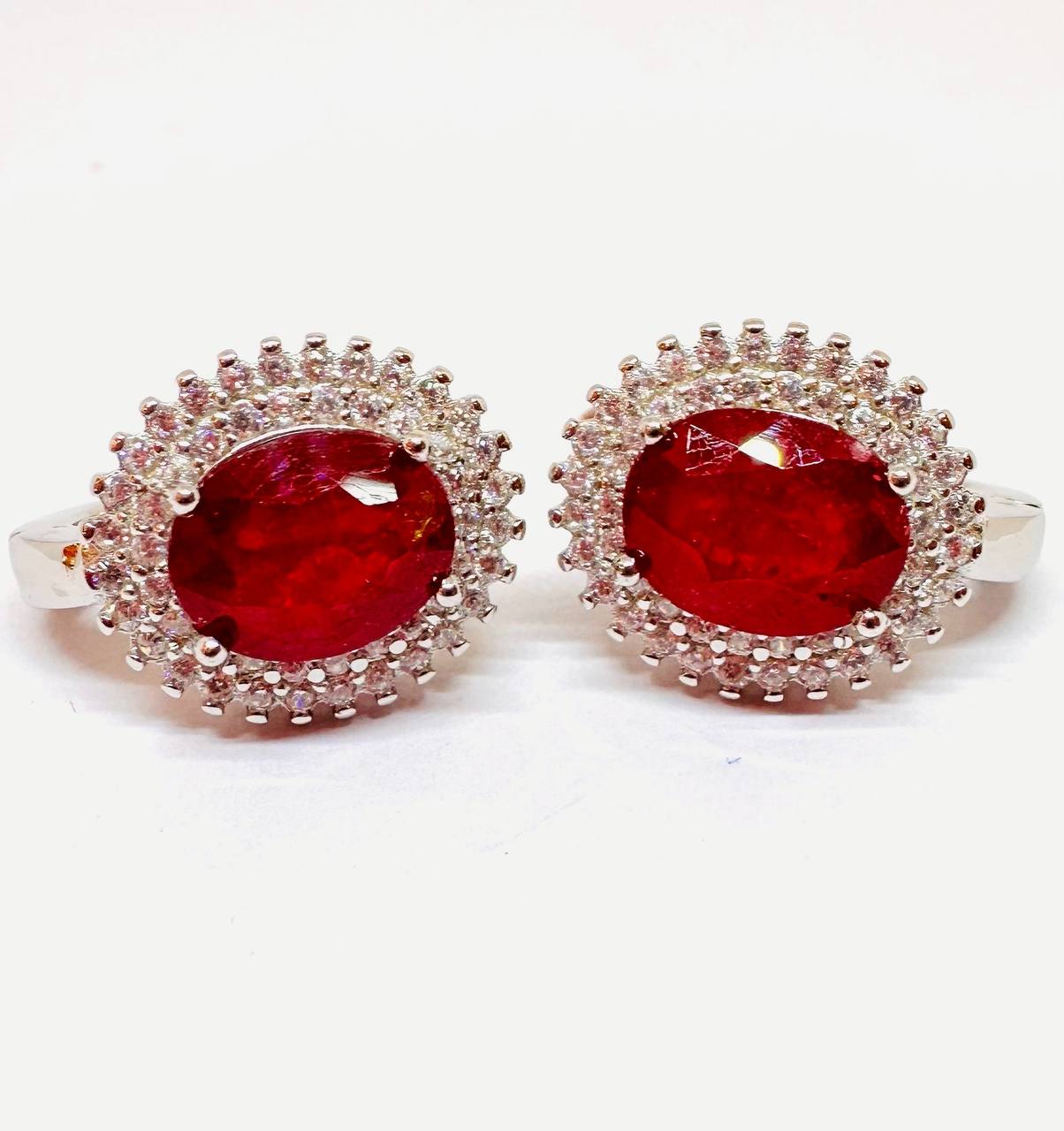 925 Silver Natural Ruby with Swiss Diamonds Drop Earrings — Handcrafted