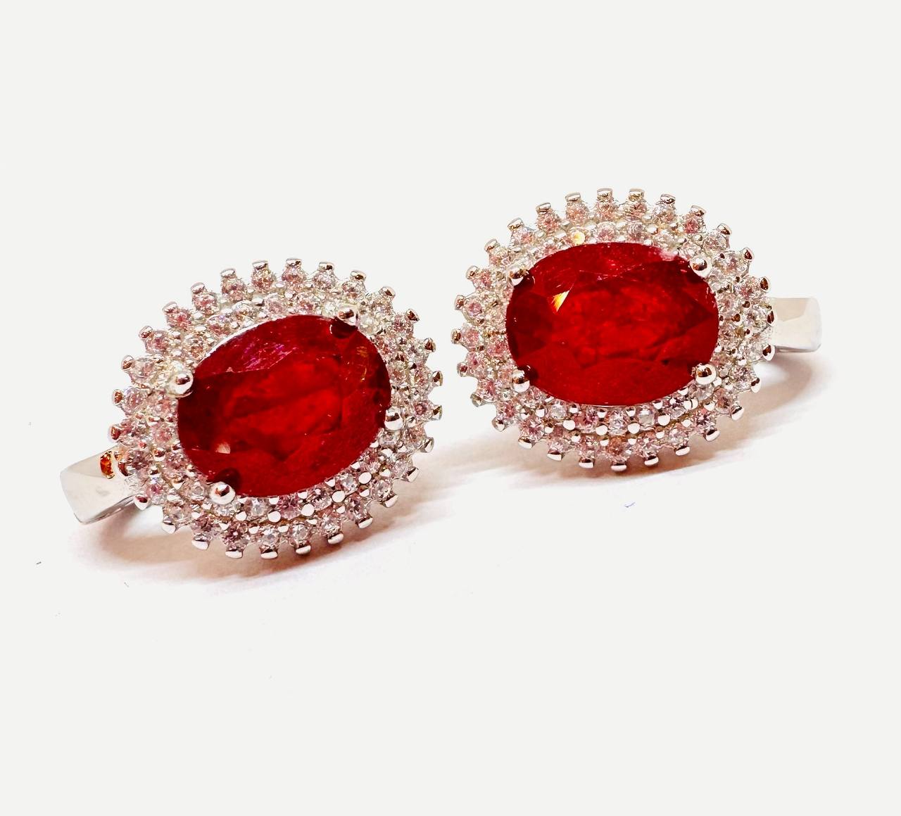 925 Silver Natural Ruby with Swiss Diamonds Drop Earrings — Handcrafted 2