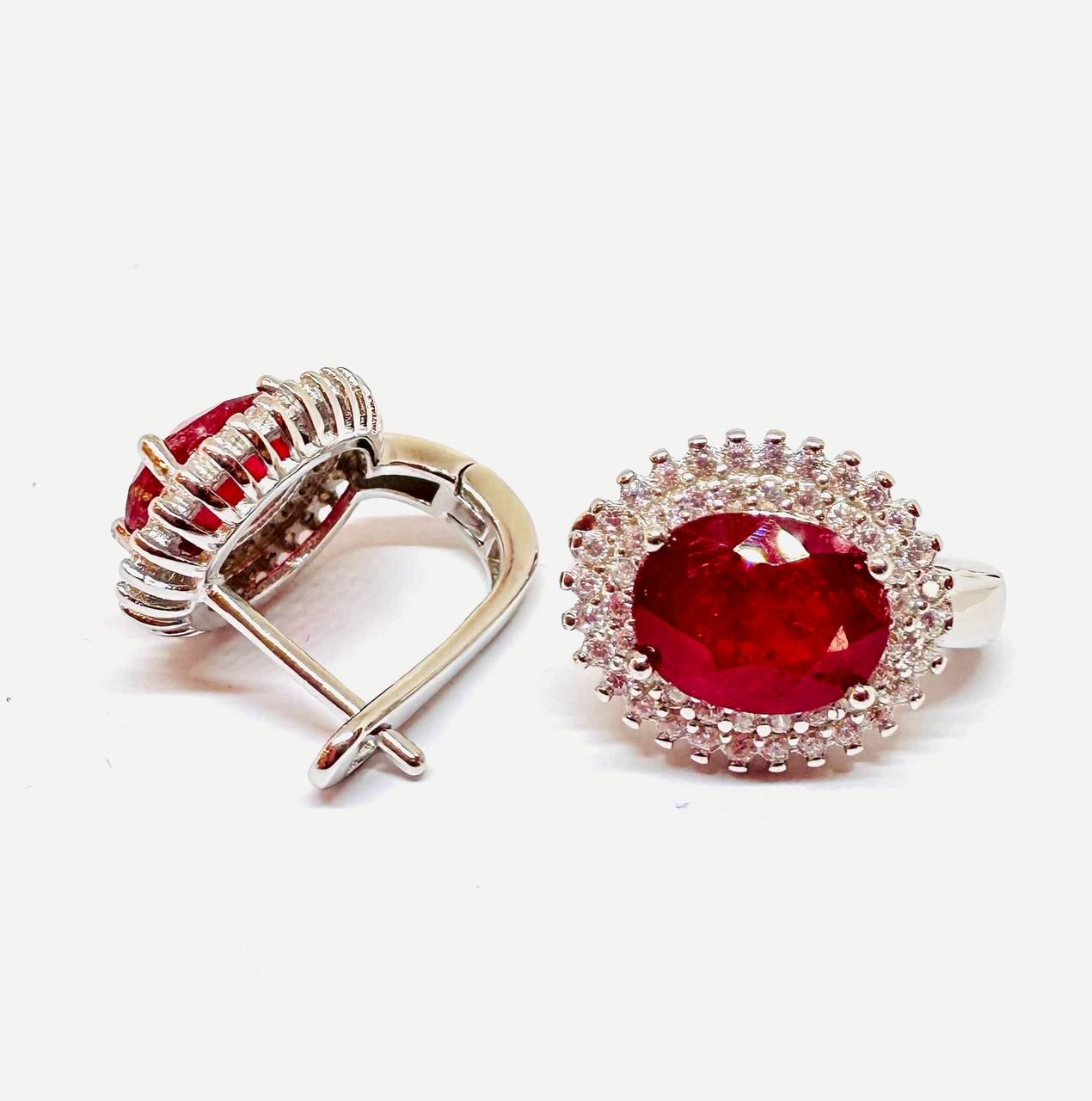 925 Silver Natural Ruby with Swiss Diamonds Drop Earrings — Handcrafted 3