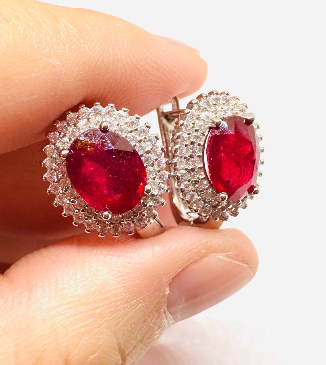 925 Silver Natural Ruby with Swiss Diamonds Drop Earrings — Handcrafted 4