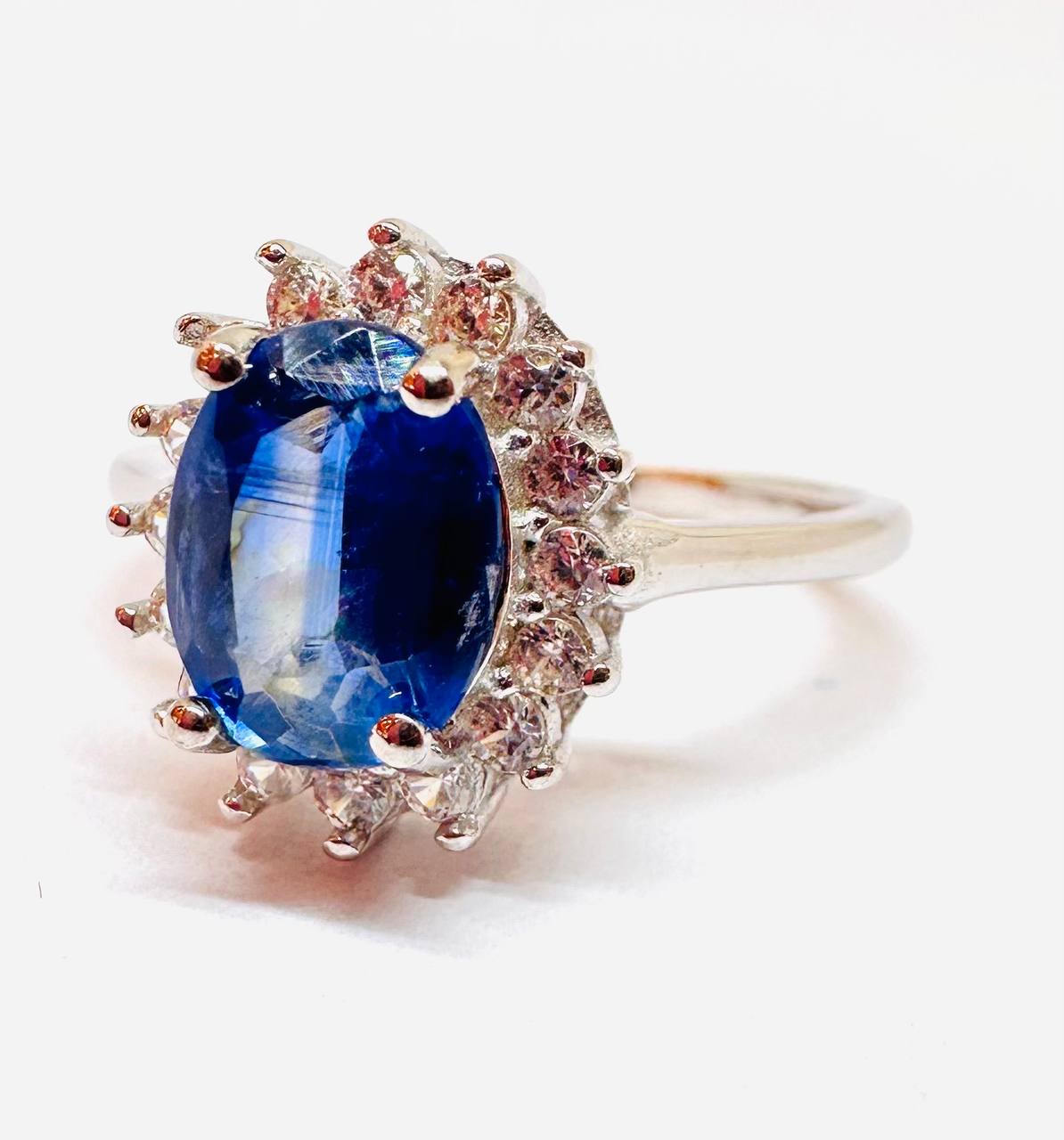 925 Silver Natural Sapphire with Swiss Diamonds Ring — Handcrafted Vintage Style 2