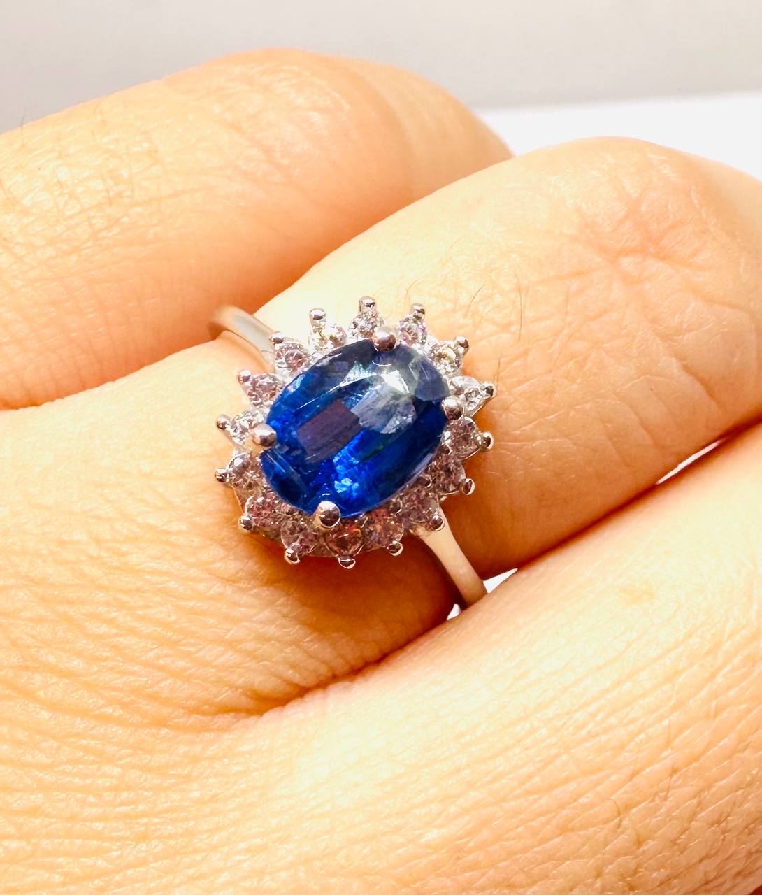 925 Silver Natural Sapphire with Swiss Diamonds Ring — Handcrafted Vintage Style 3