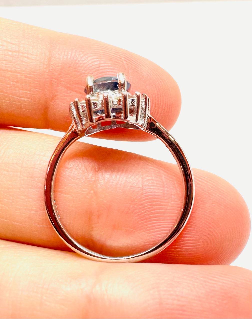 925 Silver Natural Sapphire with Swiss Diamonds Ring — Handcrafted Vintage Style 4