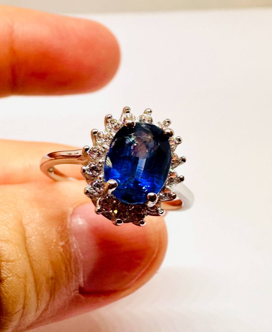 925 Silver Natural Sapphire with Swiss Diamonds Ring — Handcrafted Vintage Style 5