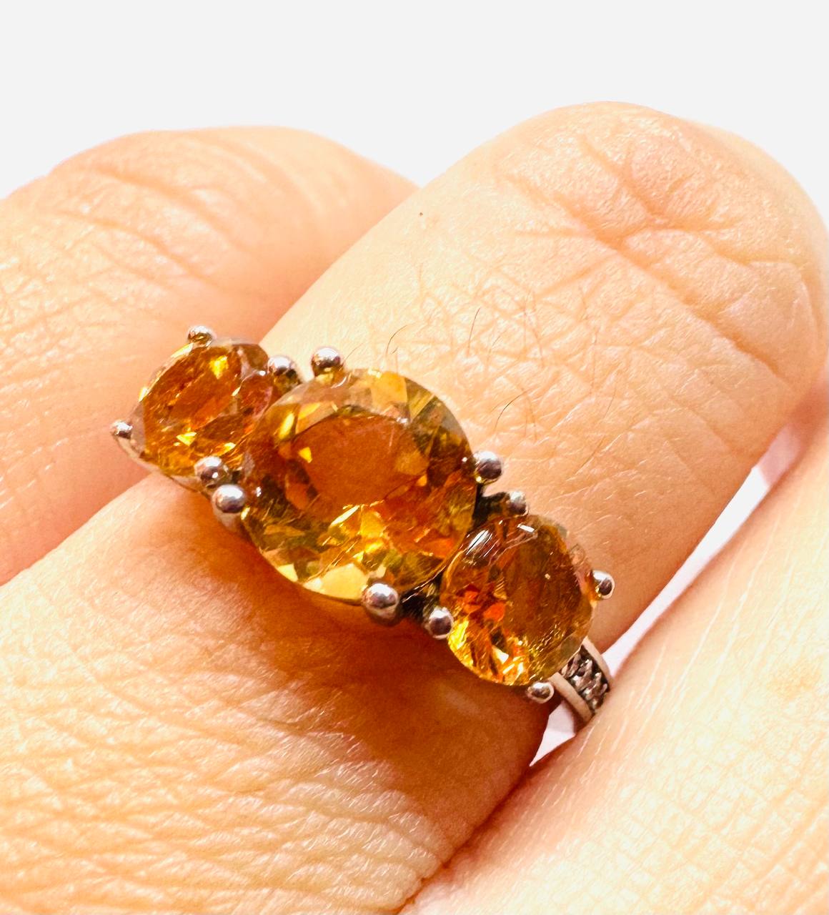 925 Silver Natural Citrine with Swiss Diamonds Ring — Handcrafted Vintage Style