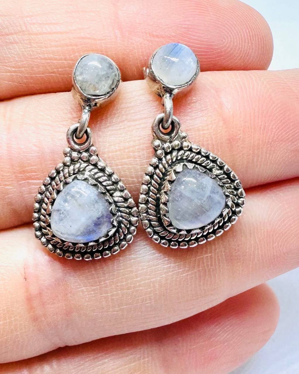 925 Silver Natural Moonstone Drop Earrings — Handcrafted 2