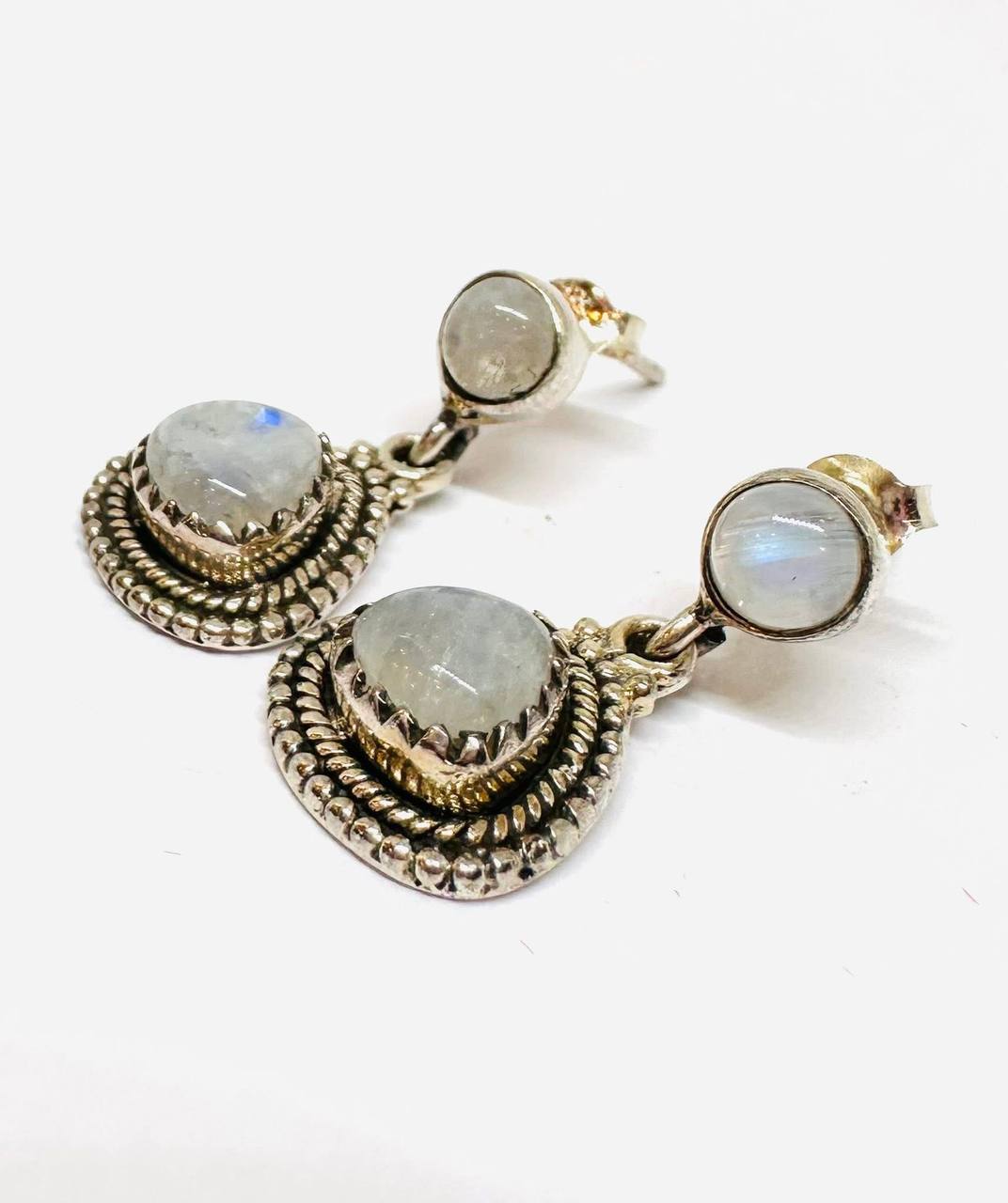 925 Silver Natural Moonstone Drop Earrings — Handcrafted 3