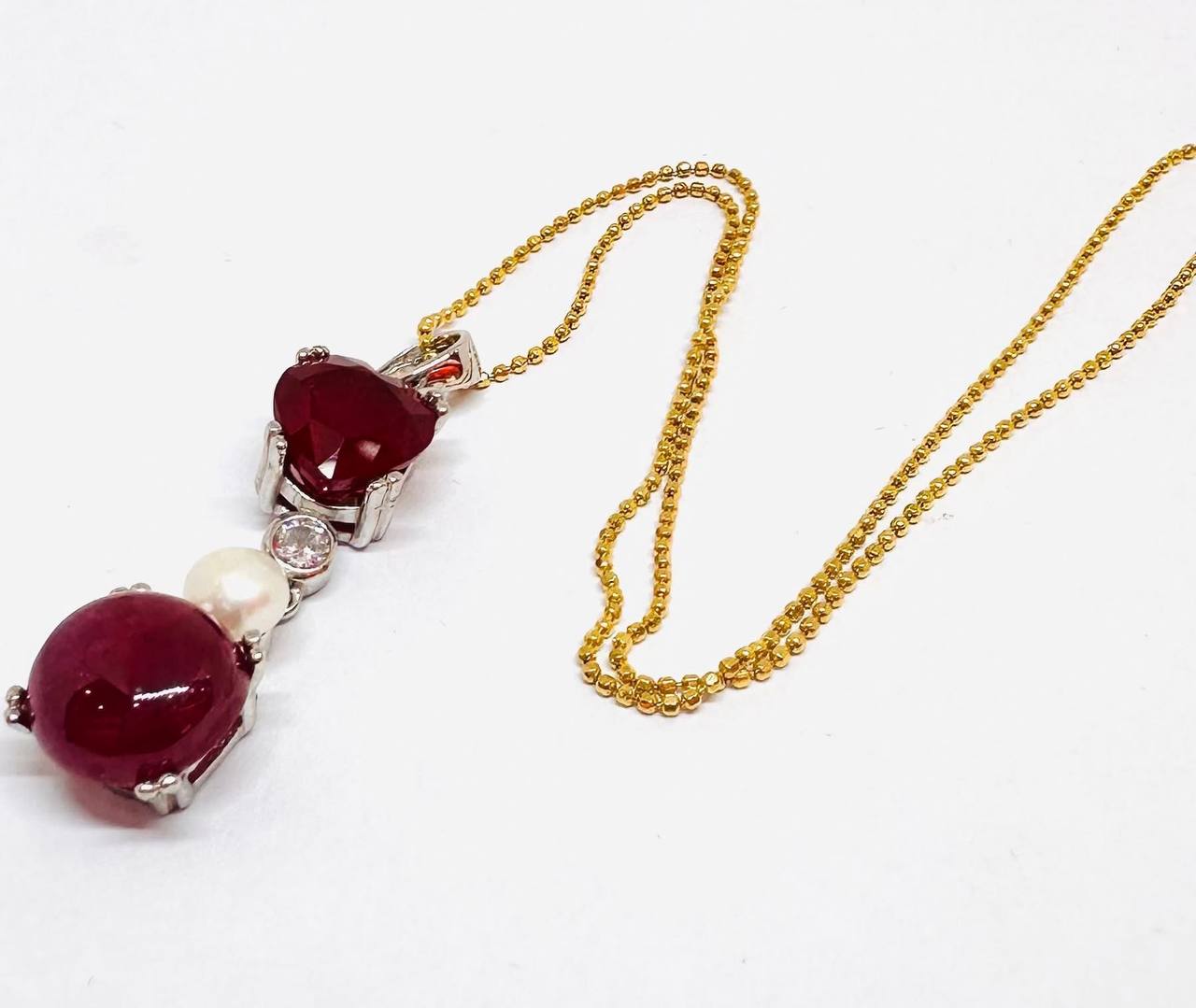 925 Silver Natural Ruby with Swiss Diamonds Pendant Necklace — Handcrafted Italy Chain 2