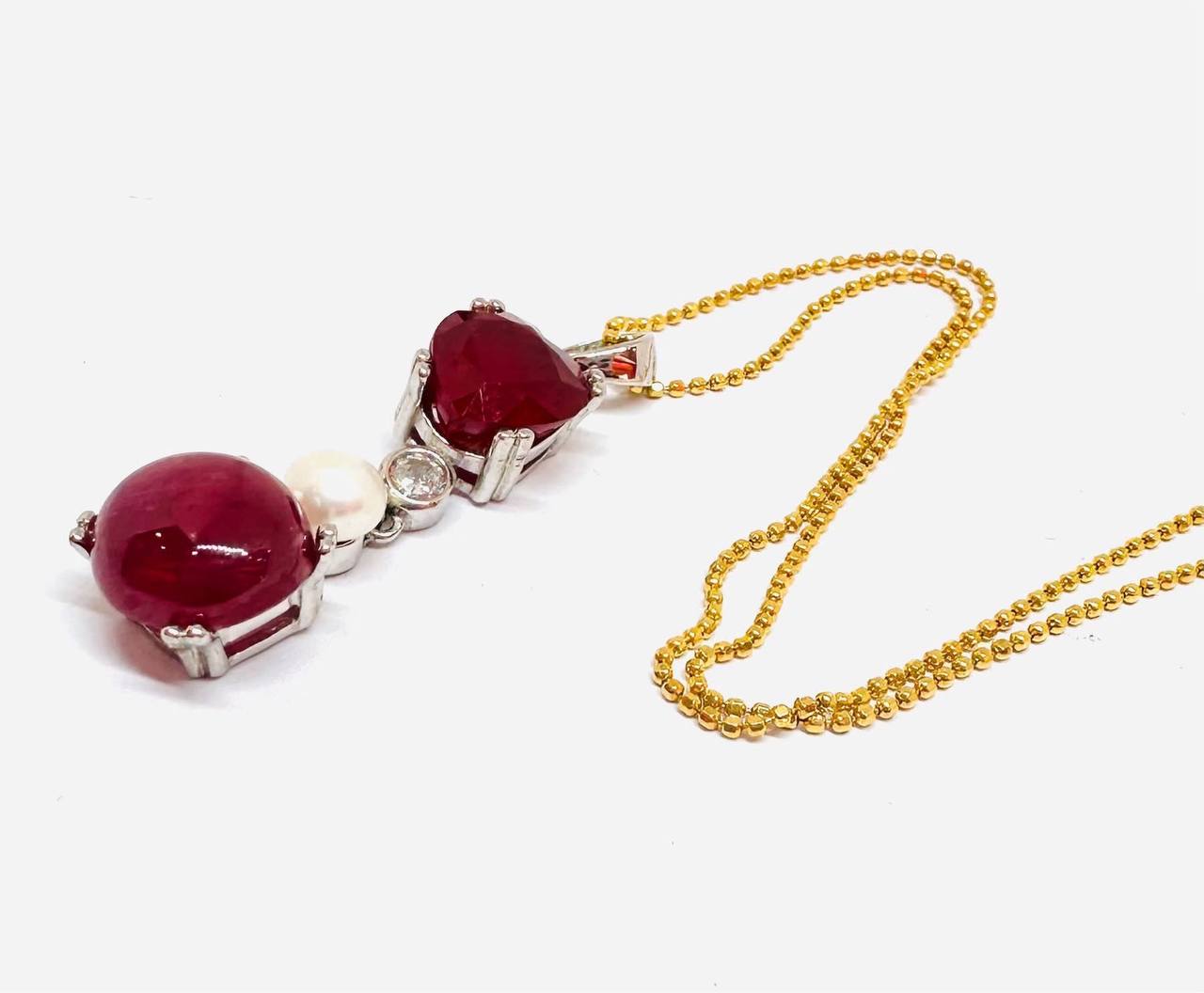 925 Silver Natural Ruby with Swiss Diamonds Pendant Necklace — Handcrafted Italy Chain 3