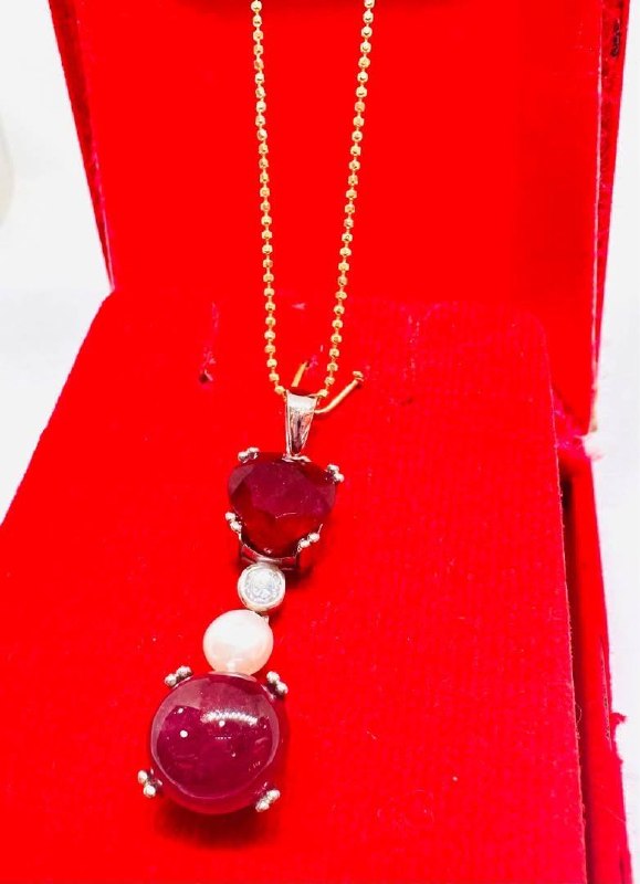 925 Silver Natural Ruby with Swiss Diamonds Pendant Necklace — Handcrafted Italy Chain 4
