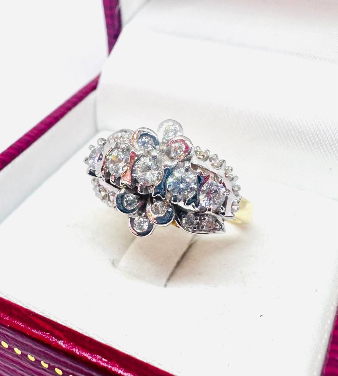 Vintage White Gold (Paha) Vintage Natural White Stone Ring with Swiss Diamonds — Handcrafted Antique-Inspired
