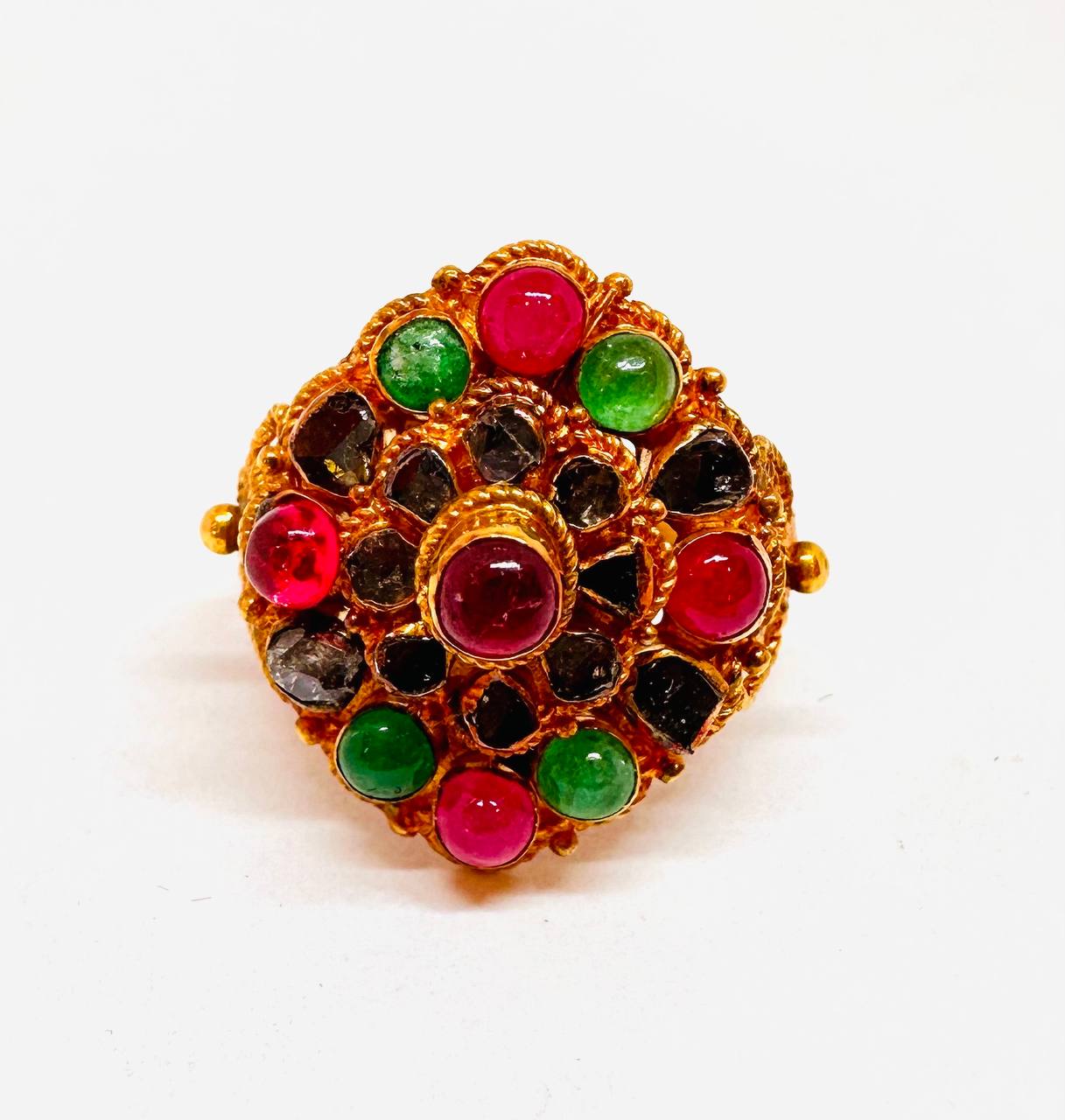 90% Gold (22K) Vintage Natural Ruby Ring with Swiss Diamonds — Handcrafted Antique-Inspired