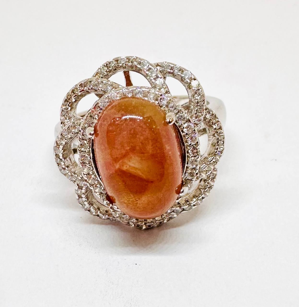 925 Sterling Silver, White Gold Plated Natural Ruby Ring with Swiss Diamonds — Handcrafted Premium