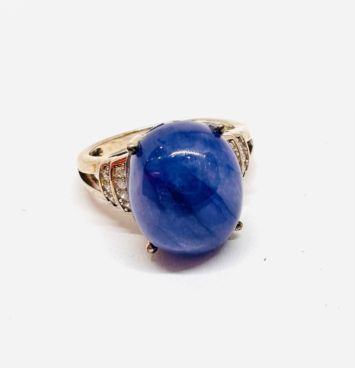 925 Sterling Silver, White Gold Plated Natural Blue Sapphire Ring with Swiss Diamonds — Handcrafted Premium