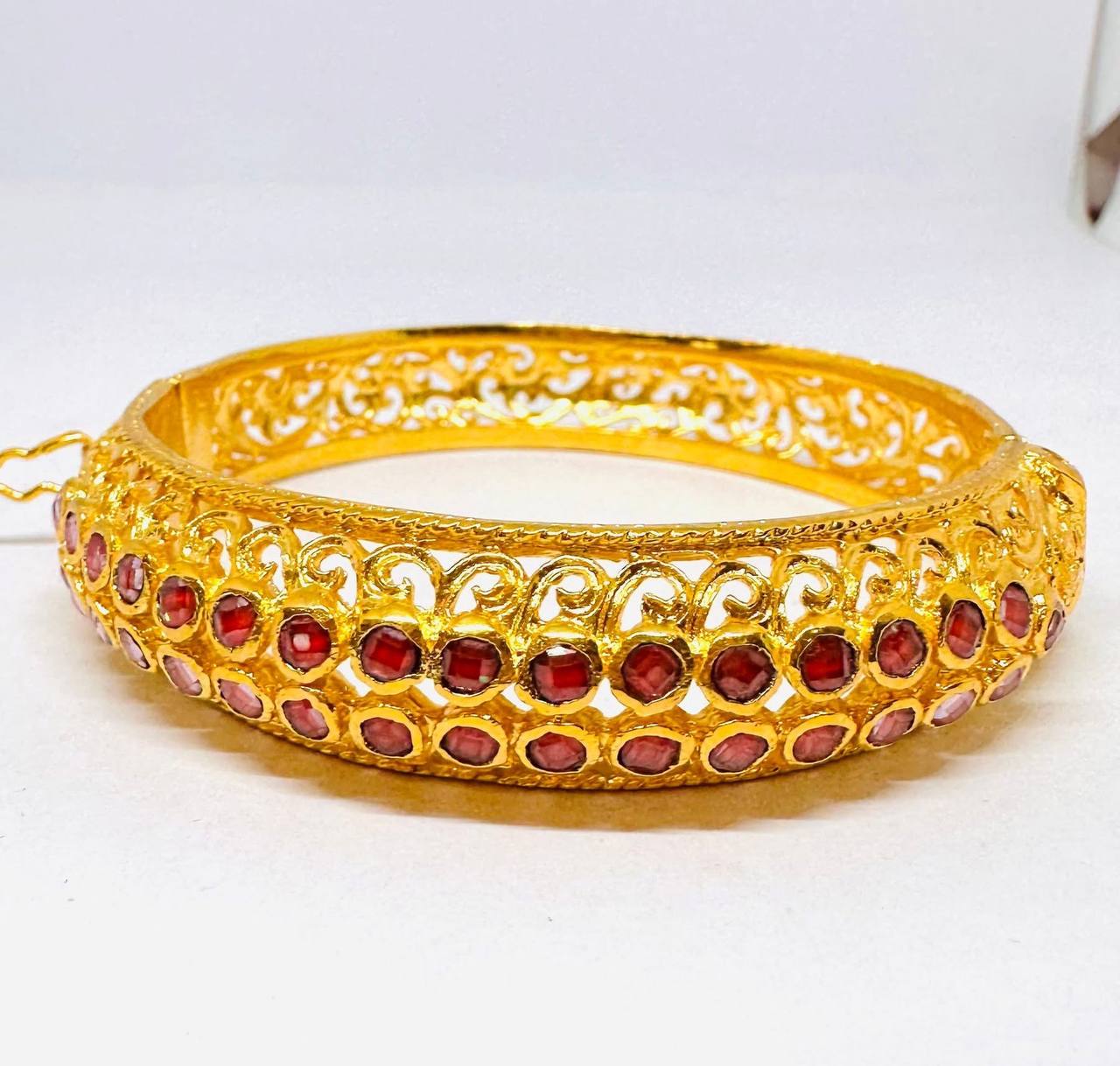 Gold Plated Vintage Natural Gemstone Bangle — Handcrafted