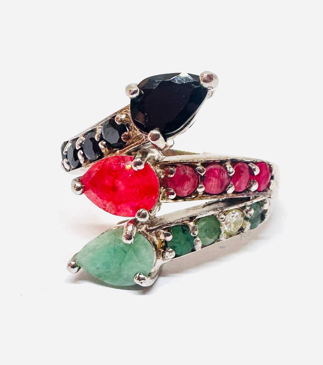 925 Sterling Silver, White Gold Plated Natural Ruby Ring with Swiss Diamonds — Handcrafted Premium
