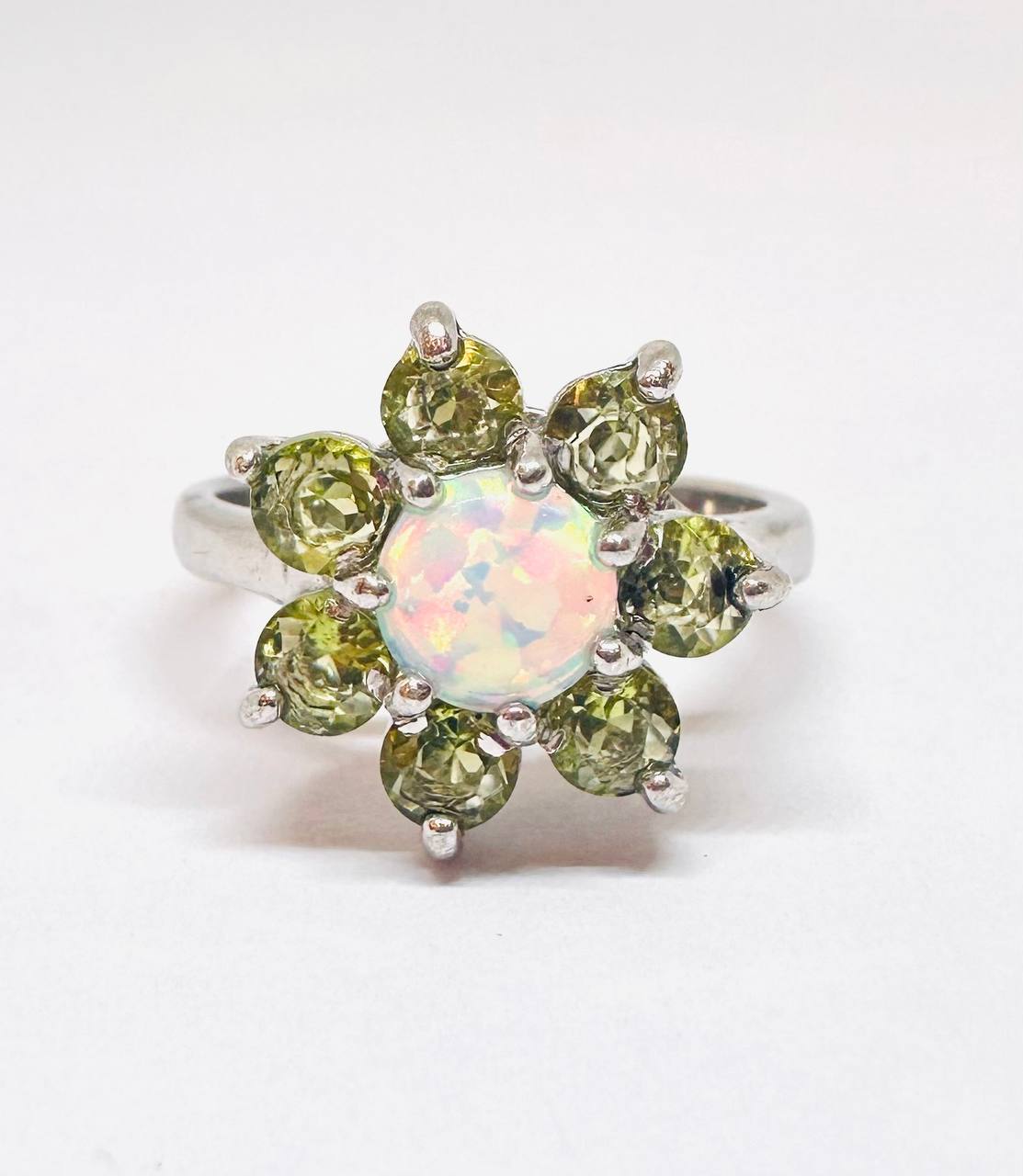 925 Sterling Silver Natural Opal Ring with Swiss Diamonds — Handcrafted Premium