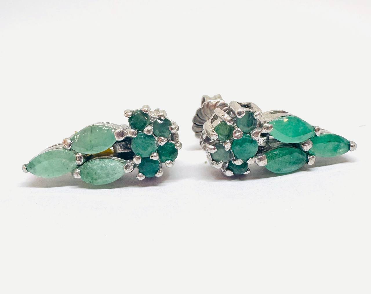925 Sterling Silver Natural Zambian Emerald Drop Earrings with Swiss Diamonds — Handcrafted