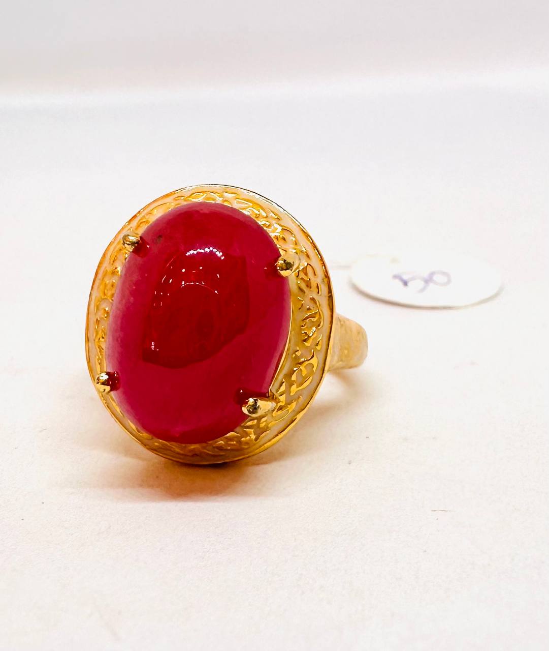 925 Sterling Silver, Gold Plated Natural Ruby Cabochon Ring — Handcrafted
