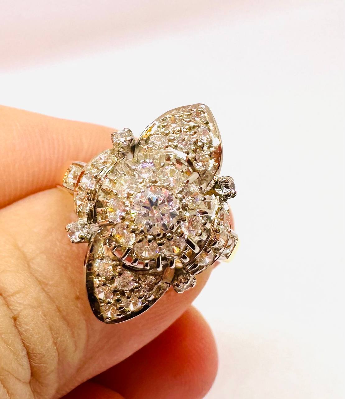 Vintage White Gold (Paha) Marquise Vintage Natural White Stone Ring with White Zircon Halo