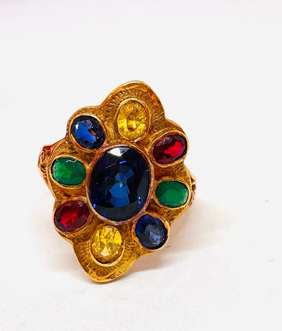 90% Gold (22K) Marquise Natural Ruby Ring with White Zircon Halo