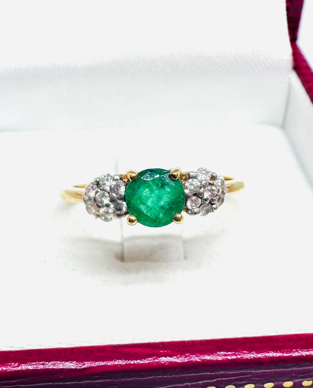 14K Gold Natural Emerald Ring with Swiss Diamonds — Handcrafted Premium