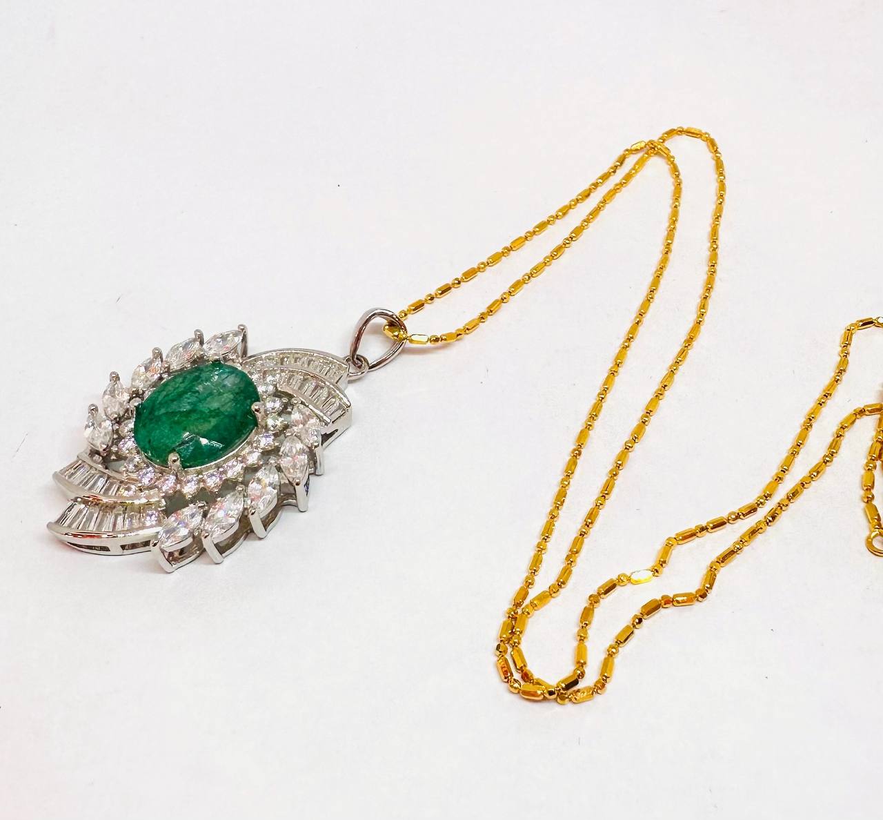 925 plata de ley (cadena italiana), chapado en oro esmeralda natural de Zambia collar con colgante con Swiss diamantes 2