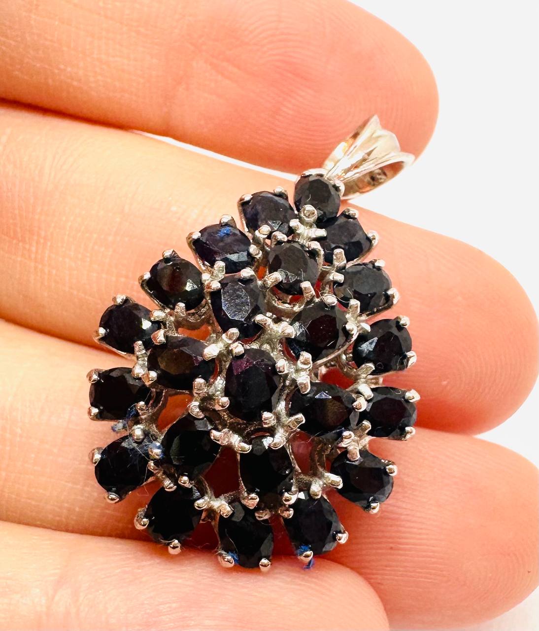 925 Sterling Silver, White Gold Plated Natural Raw Teardrop Sapphire Pendant — Handcrafted 5